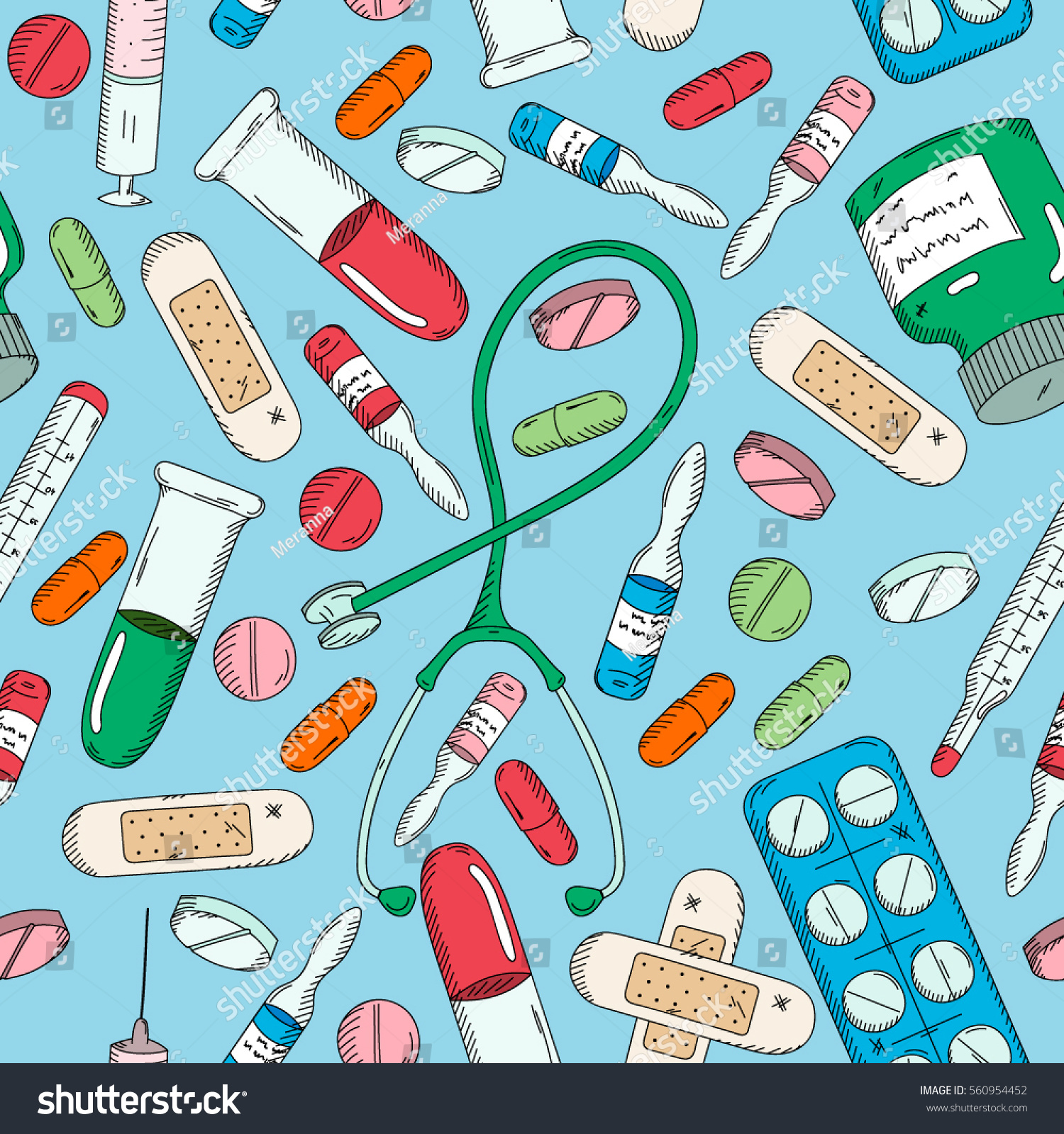 Seamless Pattern Healthcare Medicine Pharmacy Icons Stock Vector