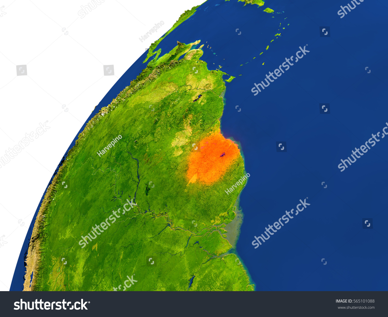 Suriname Highlighted Red Seen Earths Orbit Stock Illustration 565101088