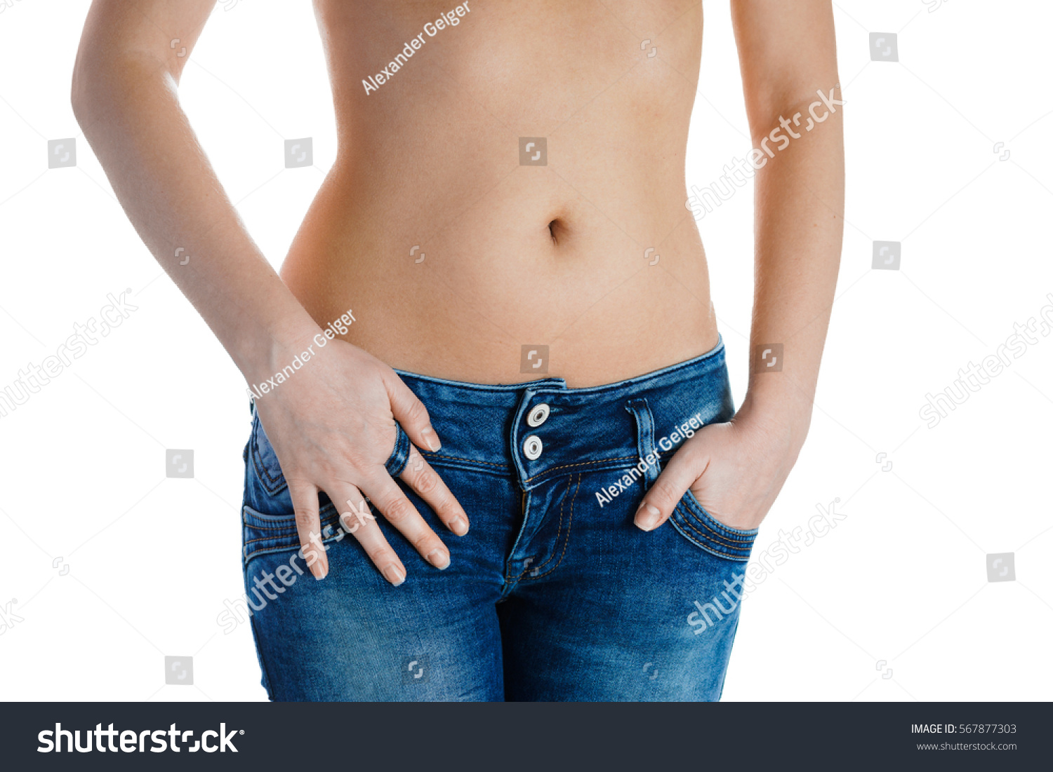 Sexy Fit Woman Jeans Naked Stomach Stock Photo Shutterstock