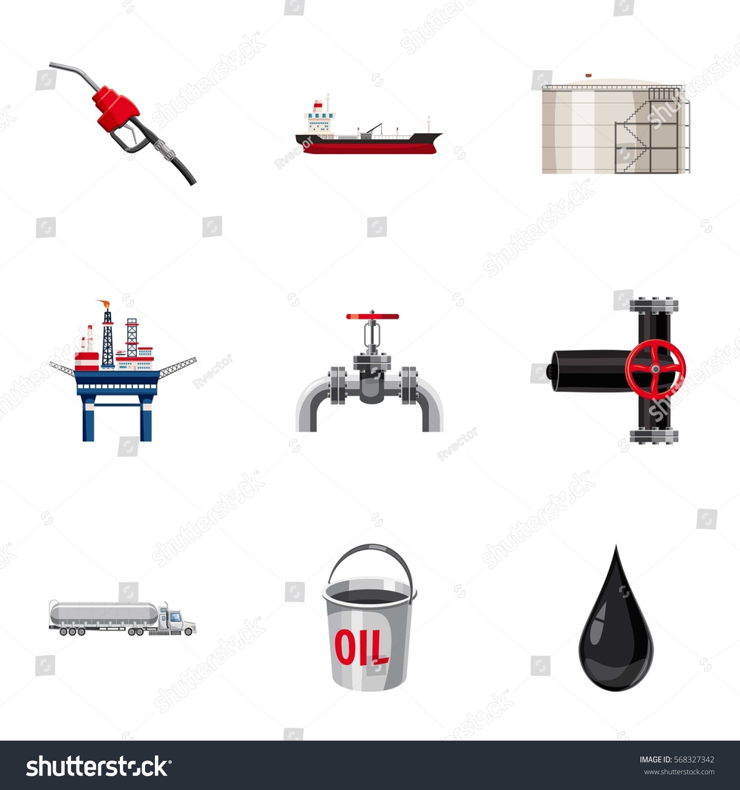 Petroleum Icons Set Cartoon Illustration 9 Stock Vector Royalty Free