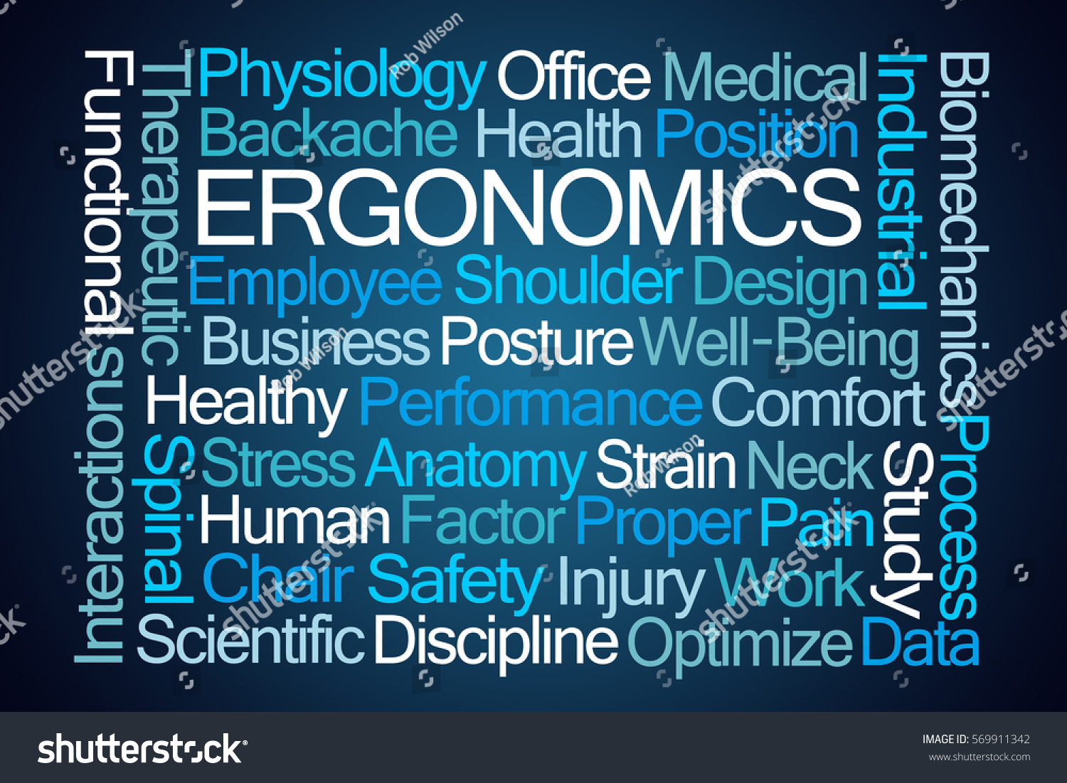 Ergonomics Word Cloud On Blue Background Stock Illustration 569911342