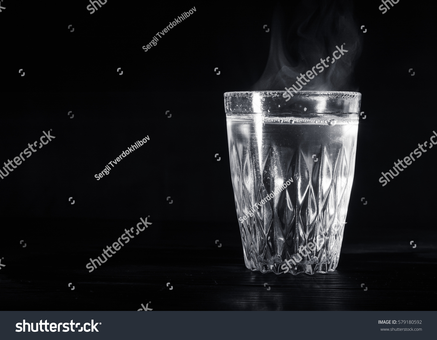 Transparent Glass Cup Swell Boiling Water Stock Photo