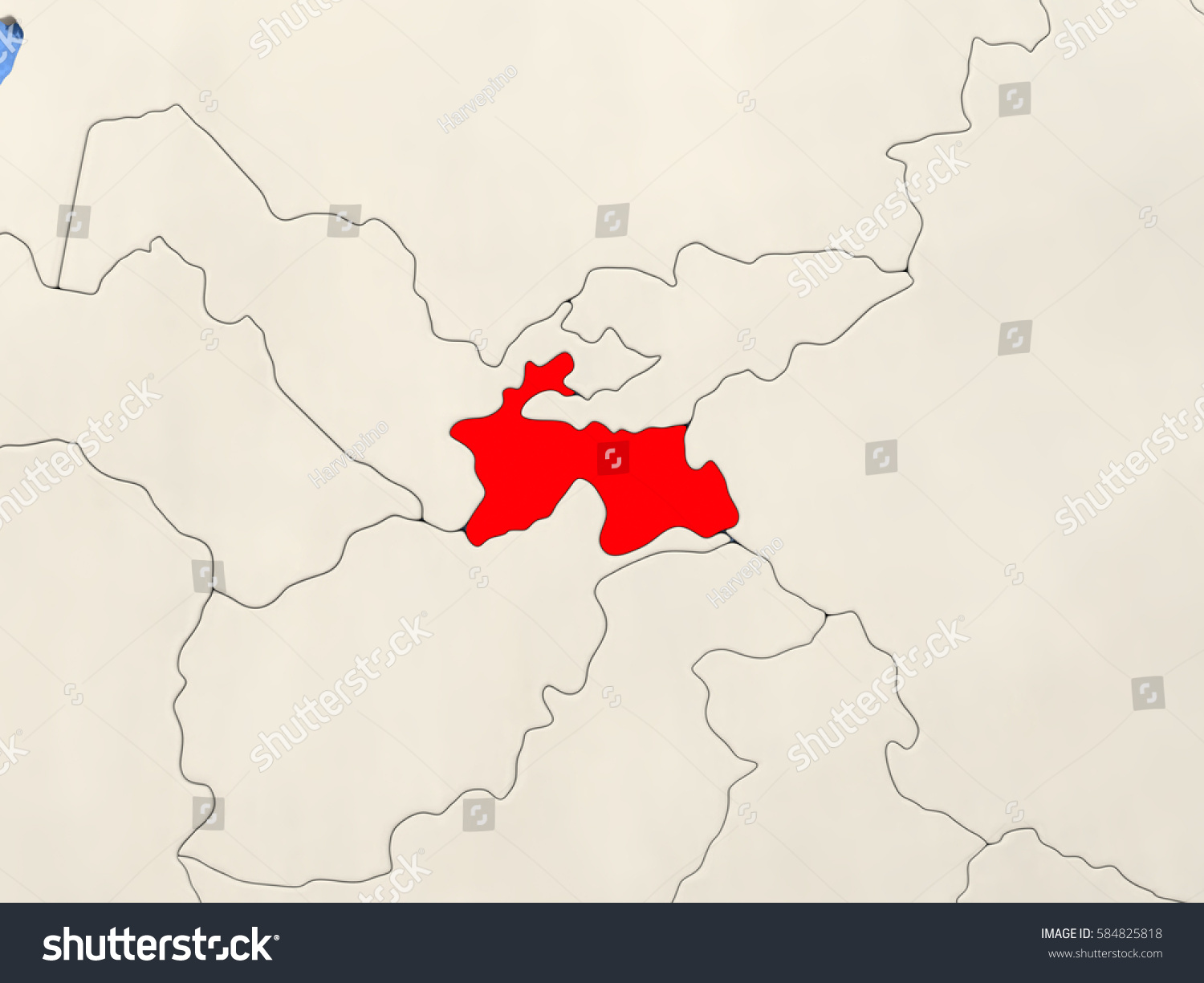 Tajikistan Red On Political Map Watery Stock Illustration 584825818