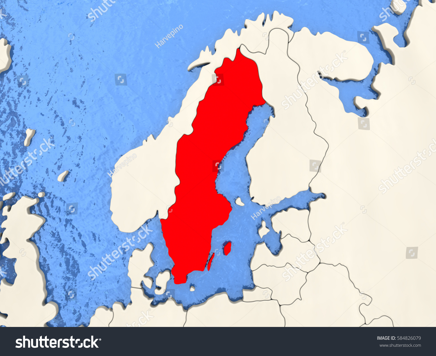 Sweden Red On Political Map Watery ilustración de stock 584826079