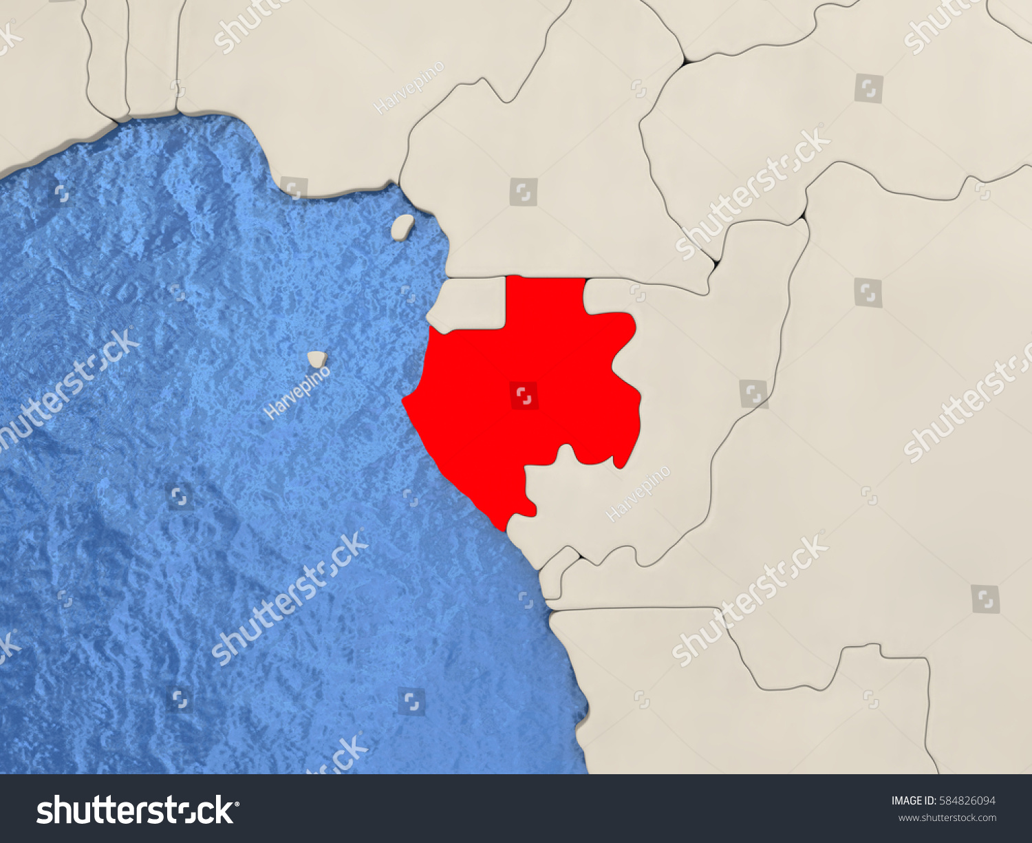 Gabon Red On Political Map Watery Stock Illustration