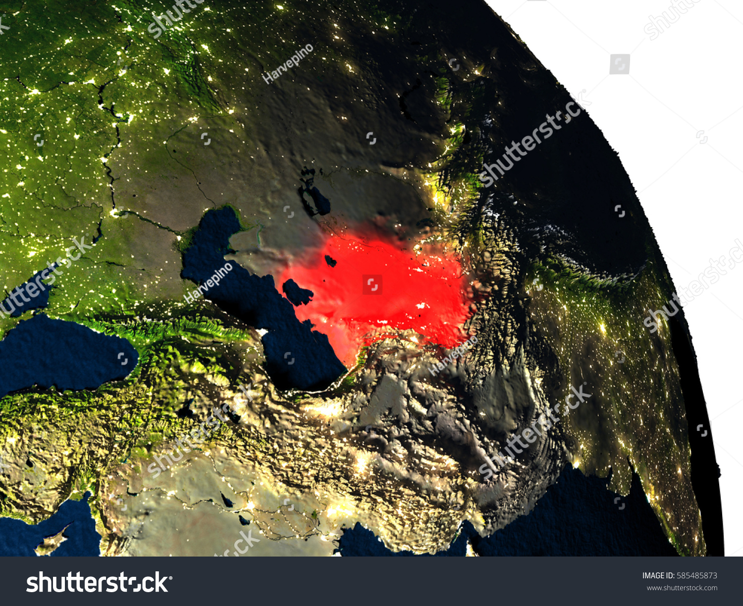 Turkmenistan Highlighted Red On Model Planet Stock Illustration