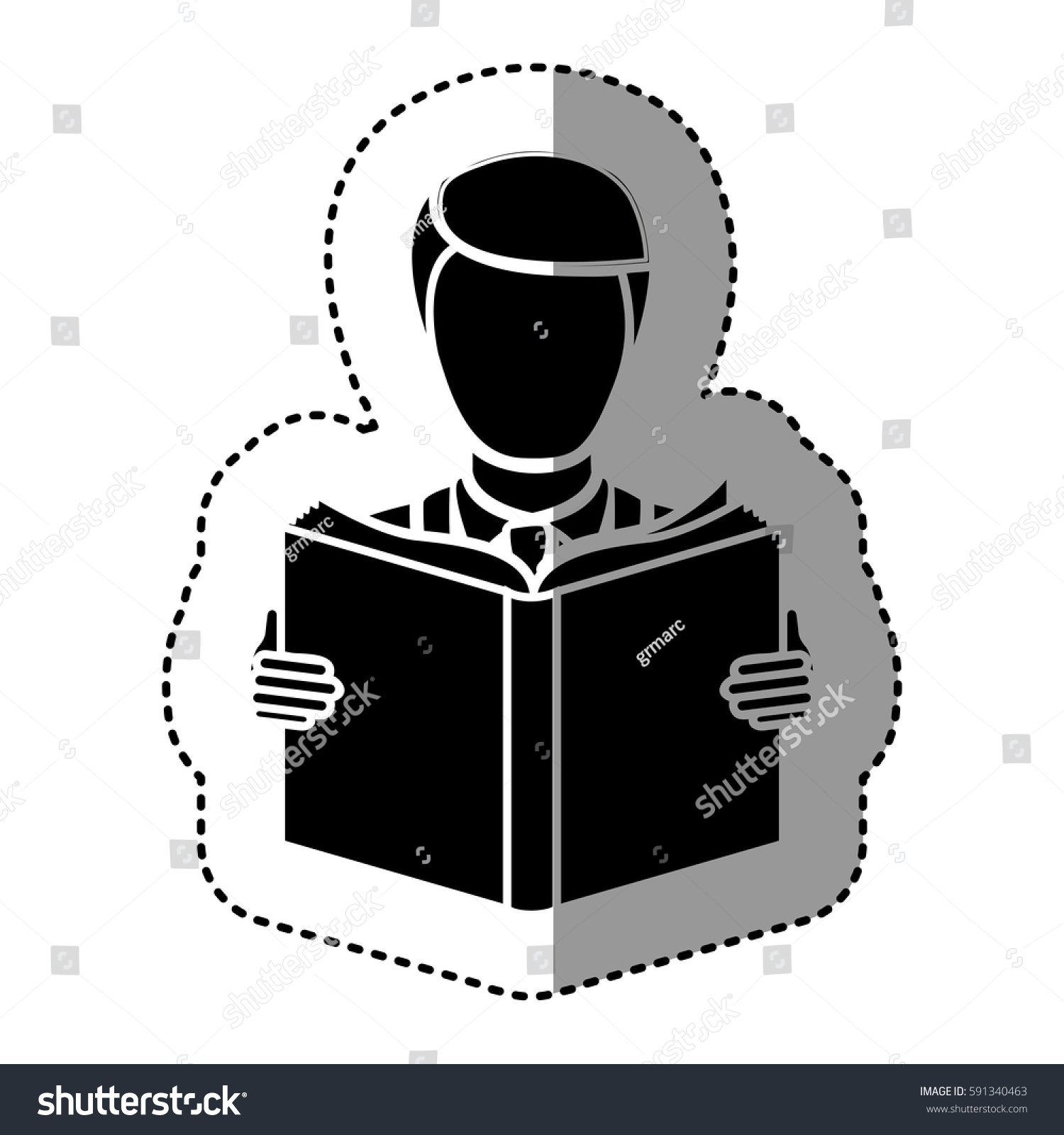 Black Silhouette Sticker Man Reading Book Stock Vector Royalty Free Shutterstock