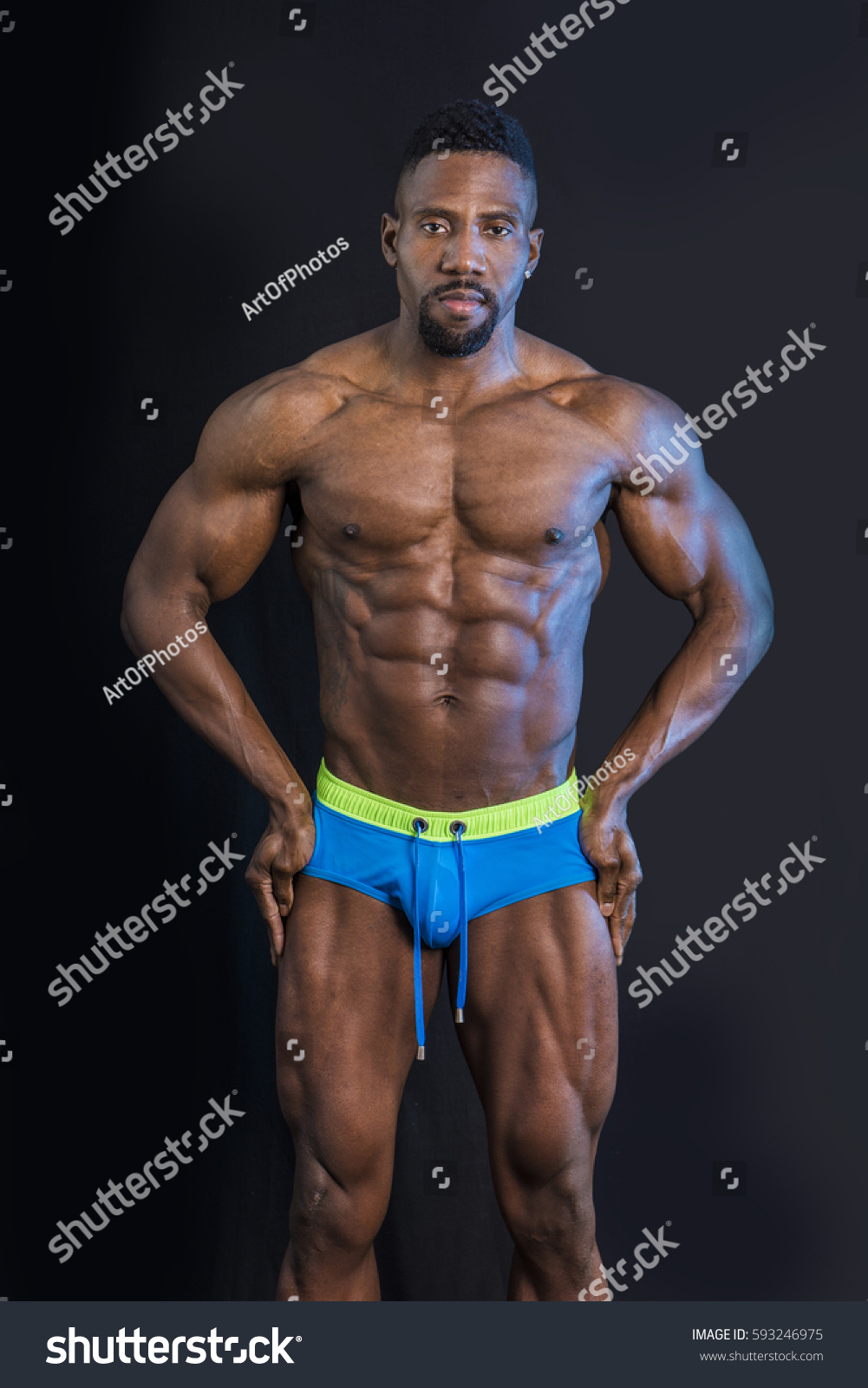 African American Bodybuilder Man Naked Muscular Stock Photo