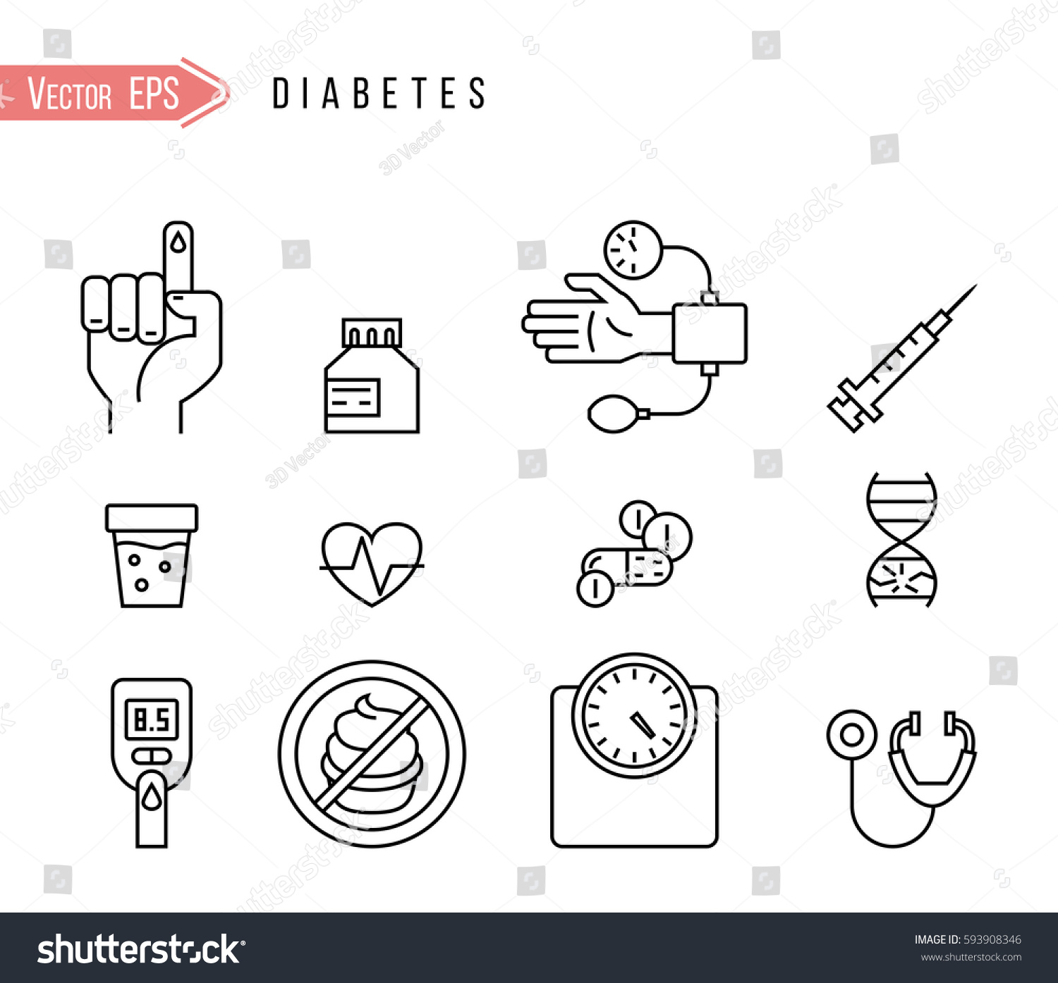 Diabetes Disease Health Icons Set Stock Vector Royalty Free Shutterstock