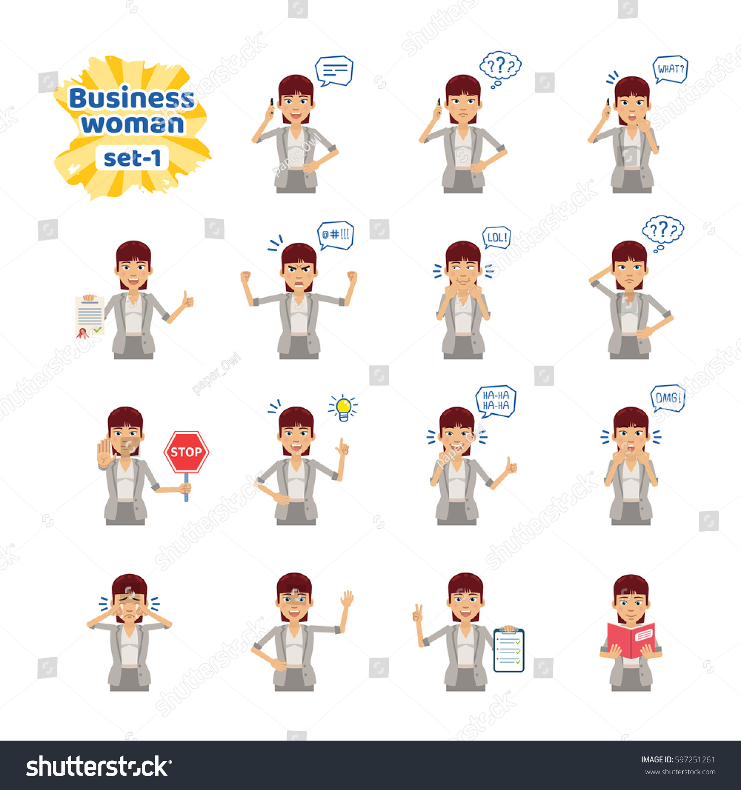 Big Set Business Woman Characters Showing Stock Vector Royalty Free