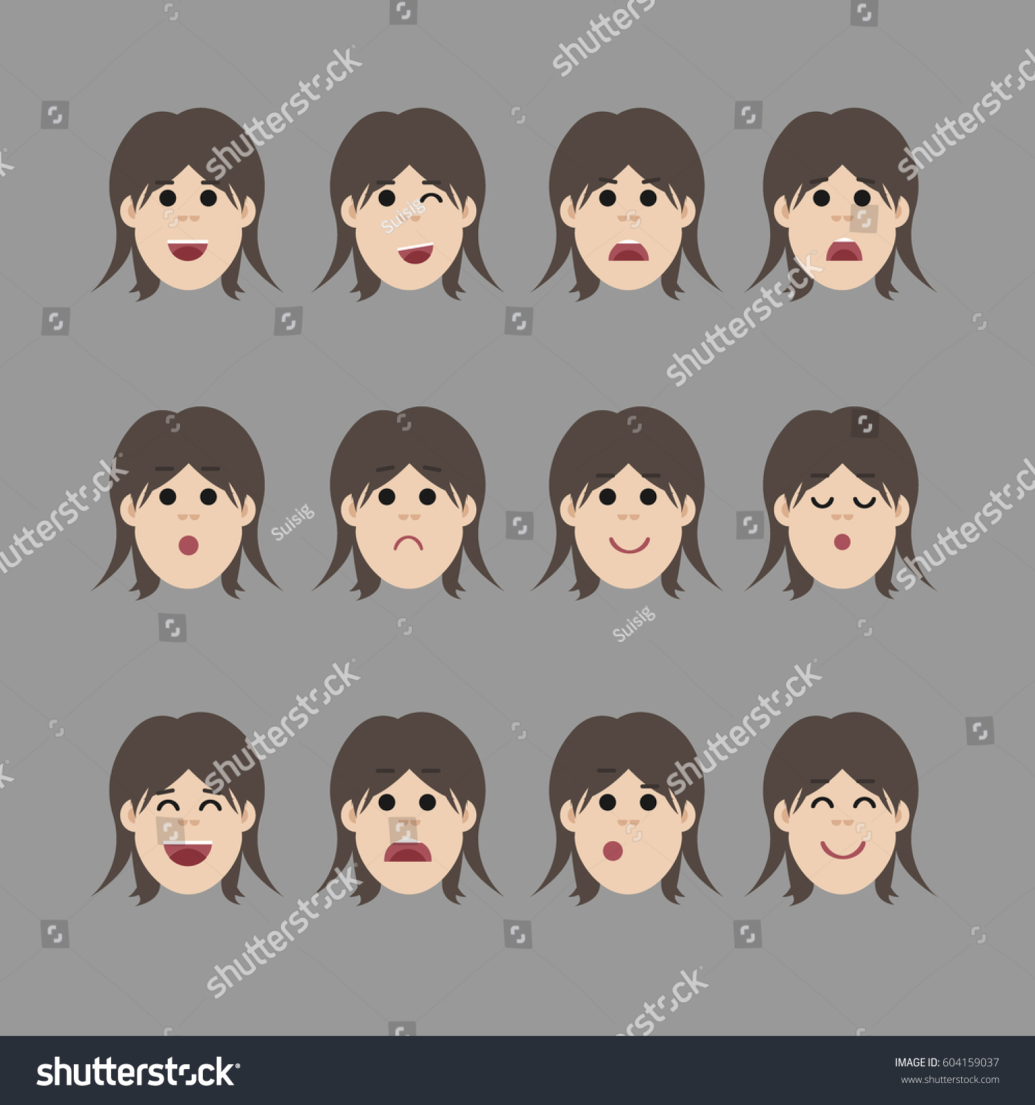 Set Female Facial Emotions Woman Cartoon Stock Vector Royalty Free