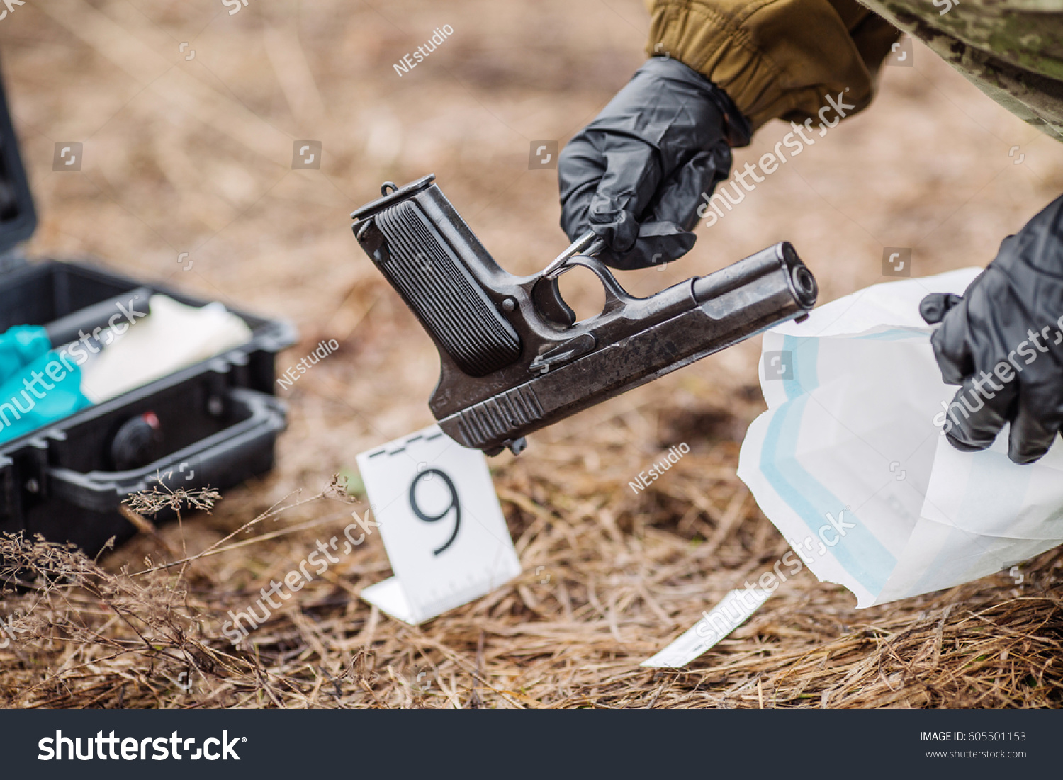 Crime Scene Investigation Collecting Evidence Crime Foto Stock