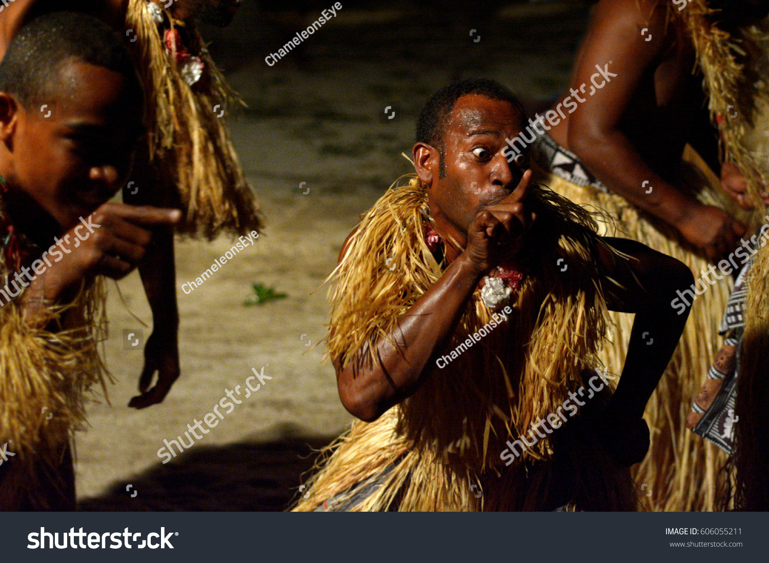 Indigenous Fijian Men Dancing Traditional Male Stock Photo 606055211