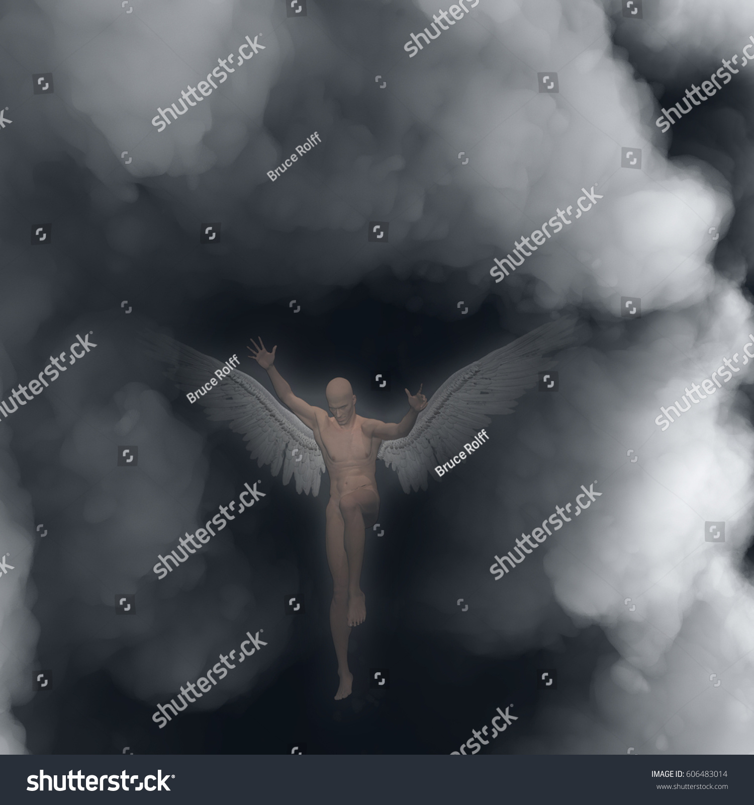 Ilustrasi Stok Surrealism Naked Man Wings Represents Angel