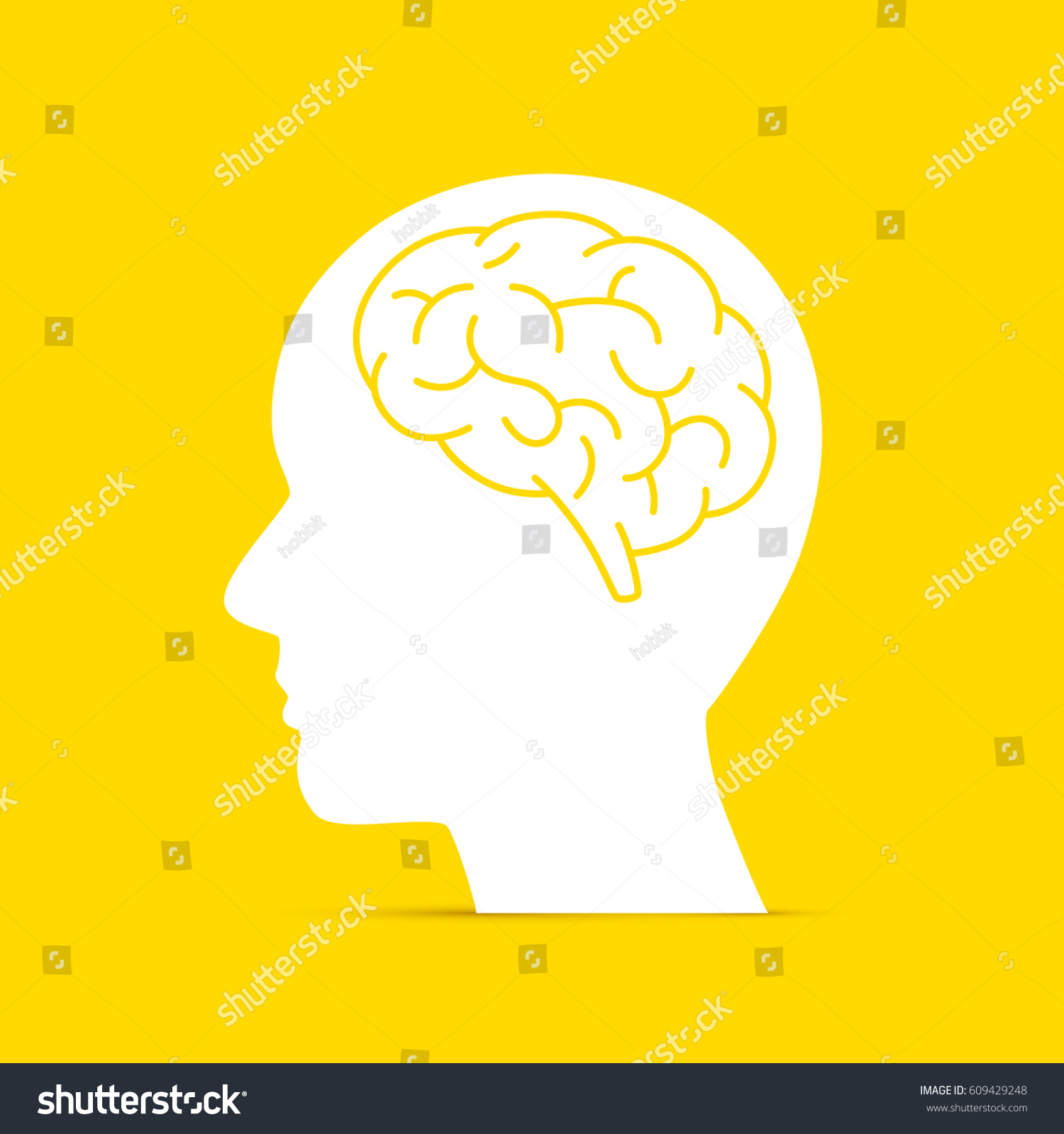 Silhouette Head Brain On Yellow Background Stock Vector Royalty Free