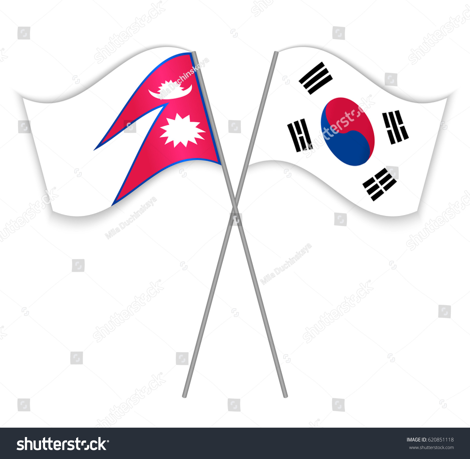 Nepalese South Korean Crossed Flags Nepal Stock Vector Royalty Free