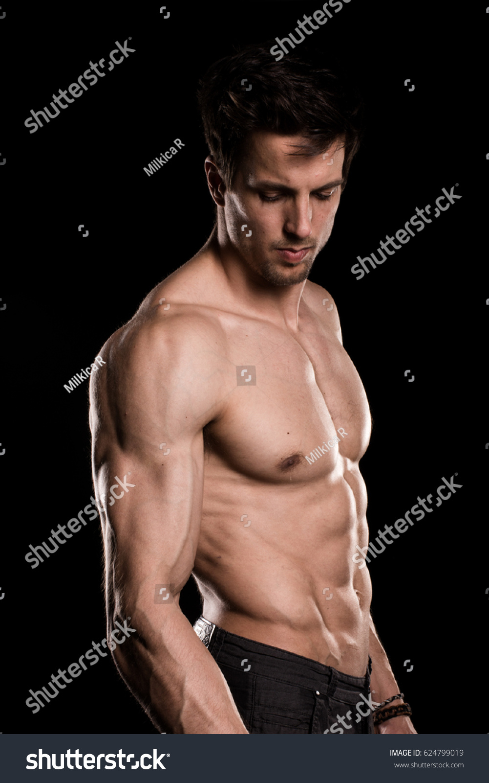 Sexy Shirtless Muscular Male Model On Stock Photo Shutterstock