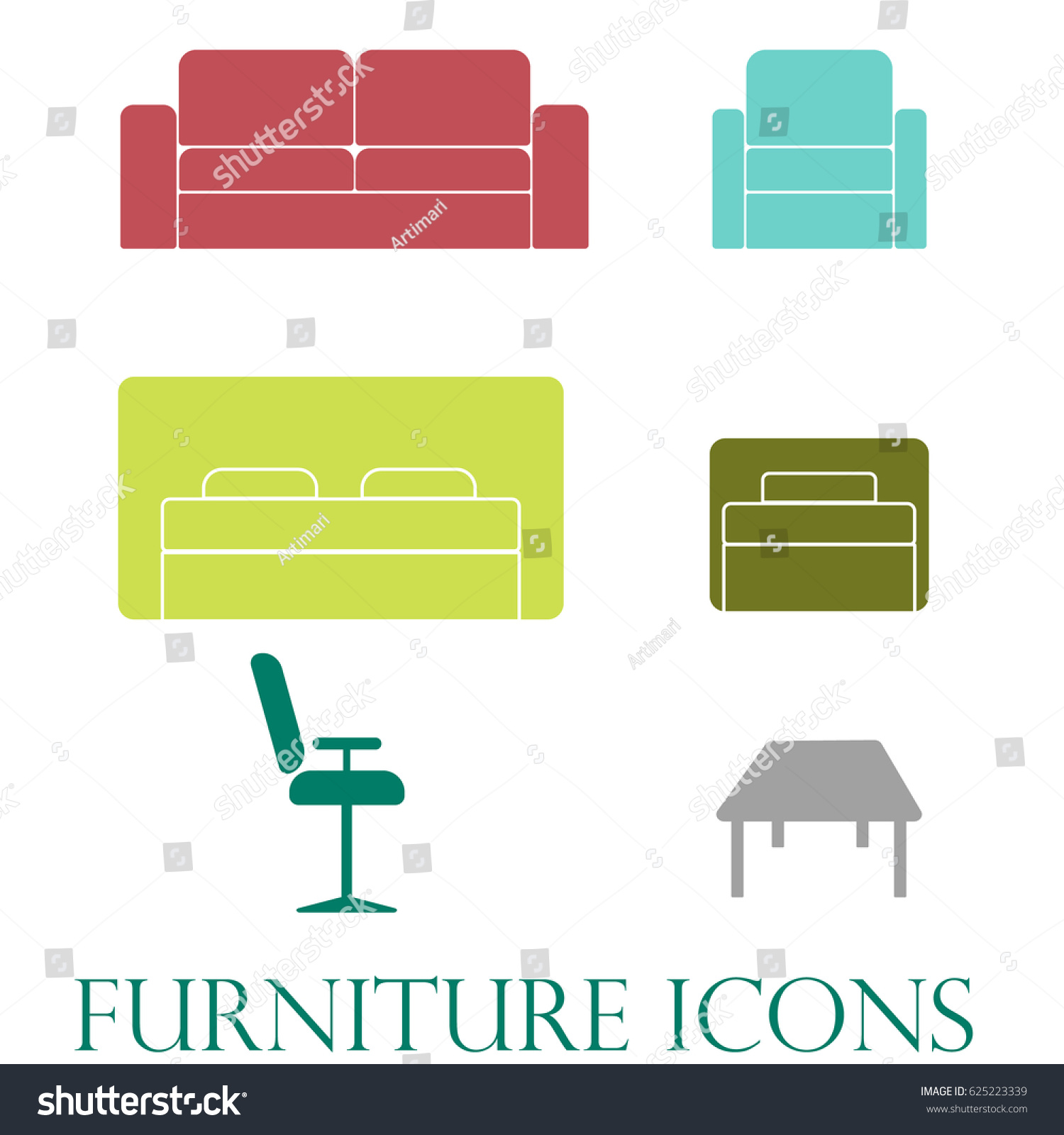 Vector Furniture Icons Stock Vector Royalty Free 625223339 Shutterstock