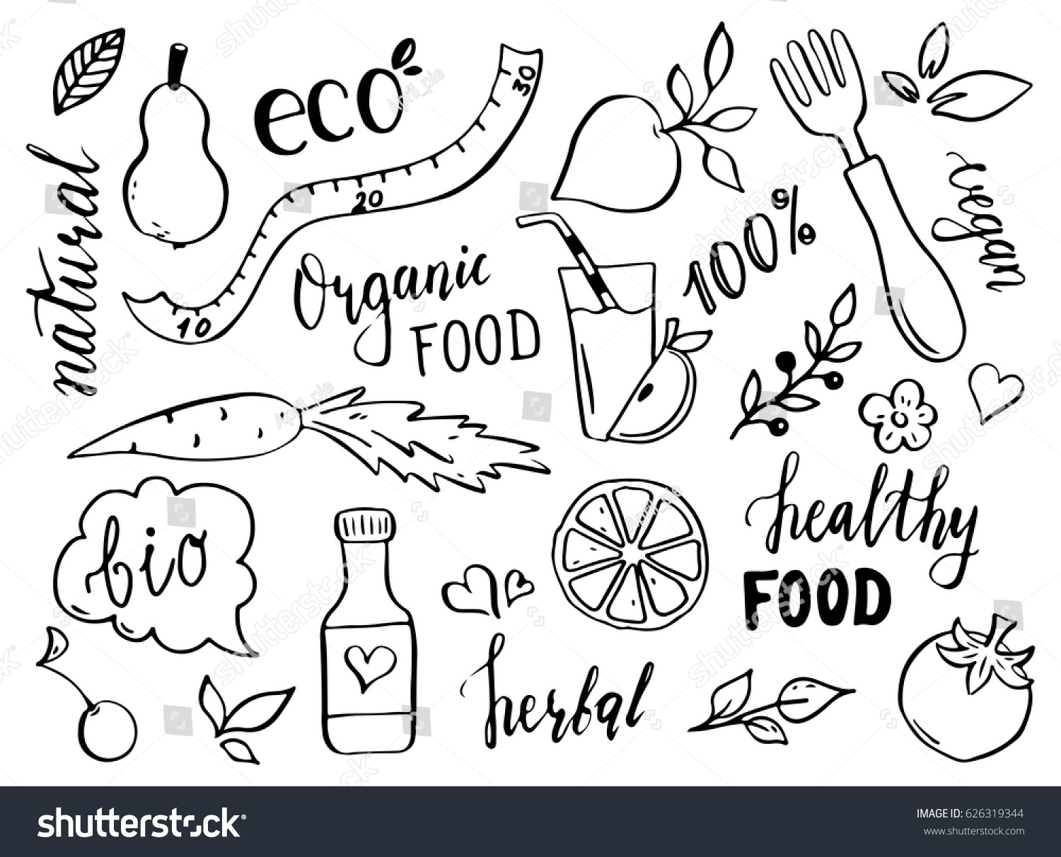 Set Hand Drawn Healthy Food Doodle 库存矢量图免版税626319344 Shutterstock