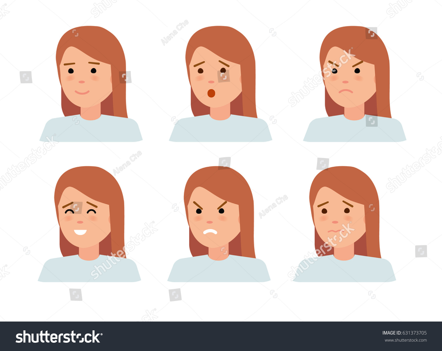 Set Female Facial Emotions Woman Emoji Stock Vector Royalty Free