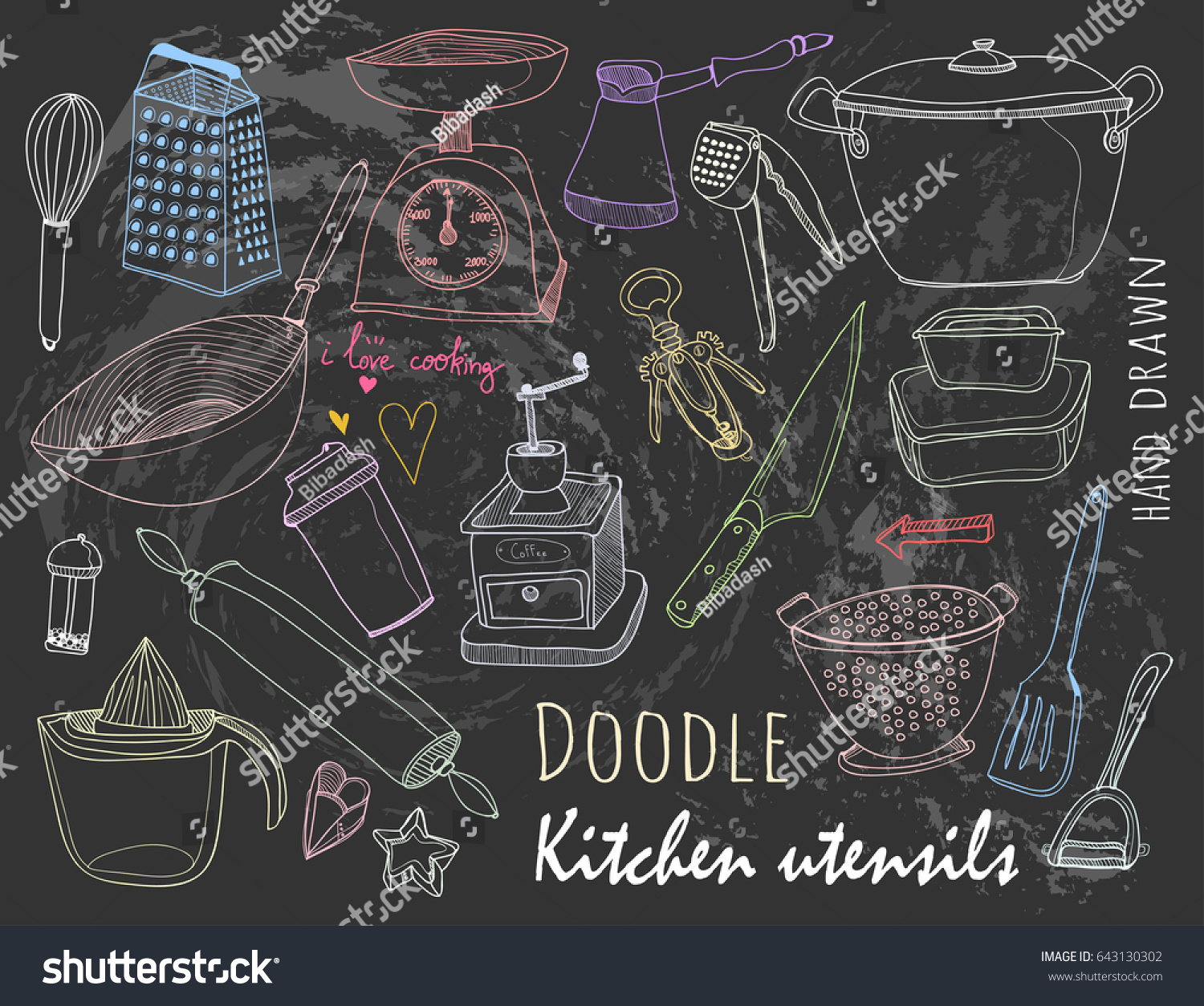 Hand Drawn Doodle Kitchen Utensils Graphic Stock Vector Royalty Free