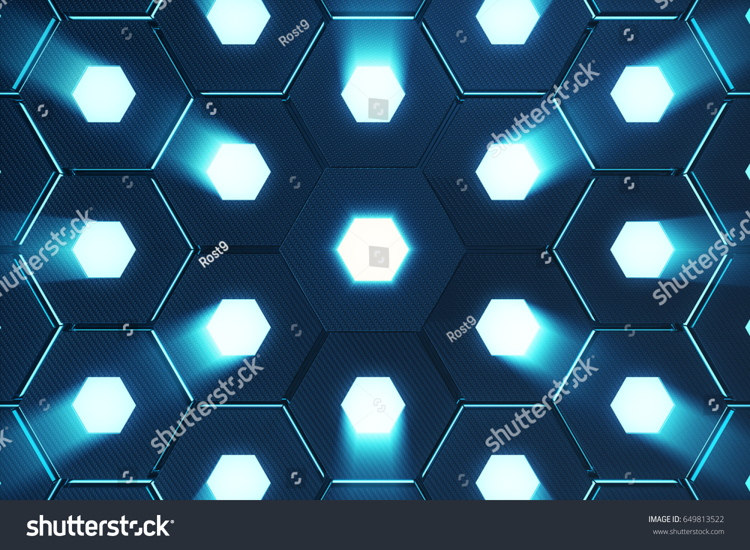 Abstract Blue Futuristic Surface Hexagon Pattern Stock Illustration