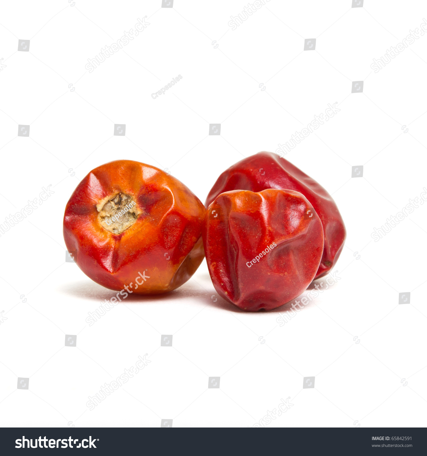 Dried Whole Round Chillis Low Perspective Stock Photo