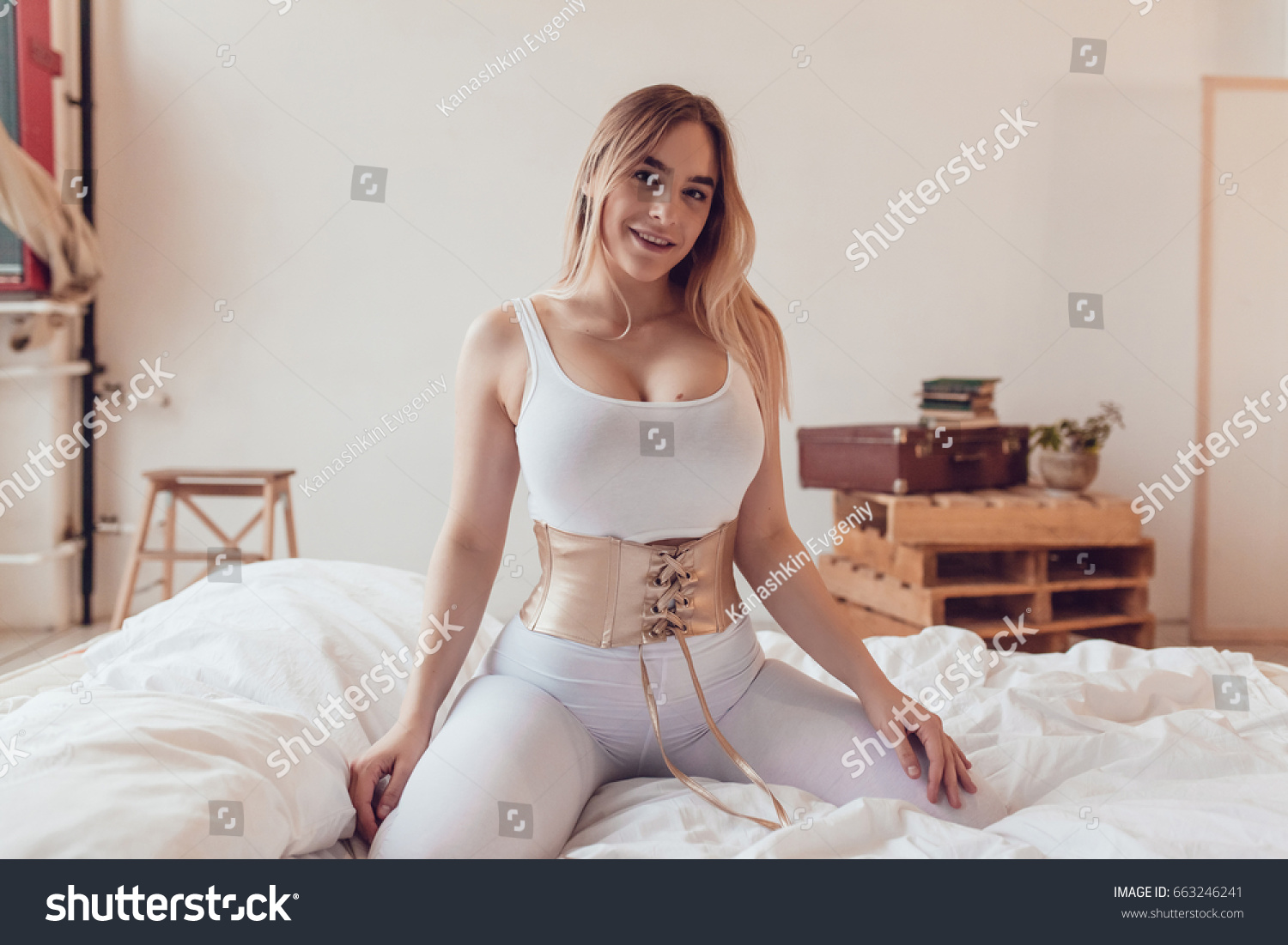 Sexy Blonde Woman Big Breasts White Stock Photo Shutterstock