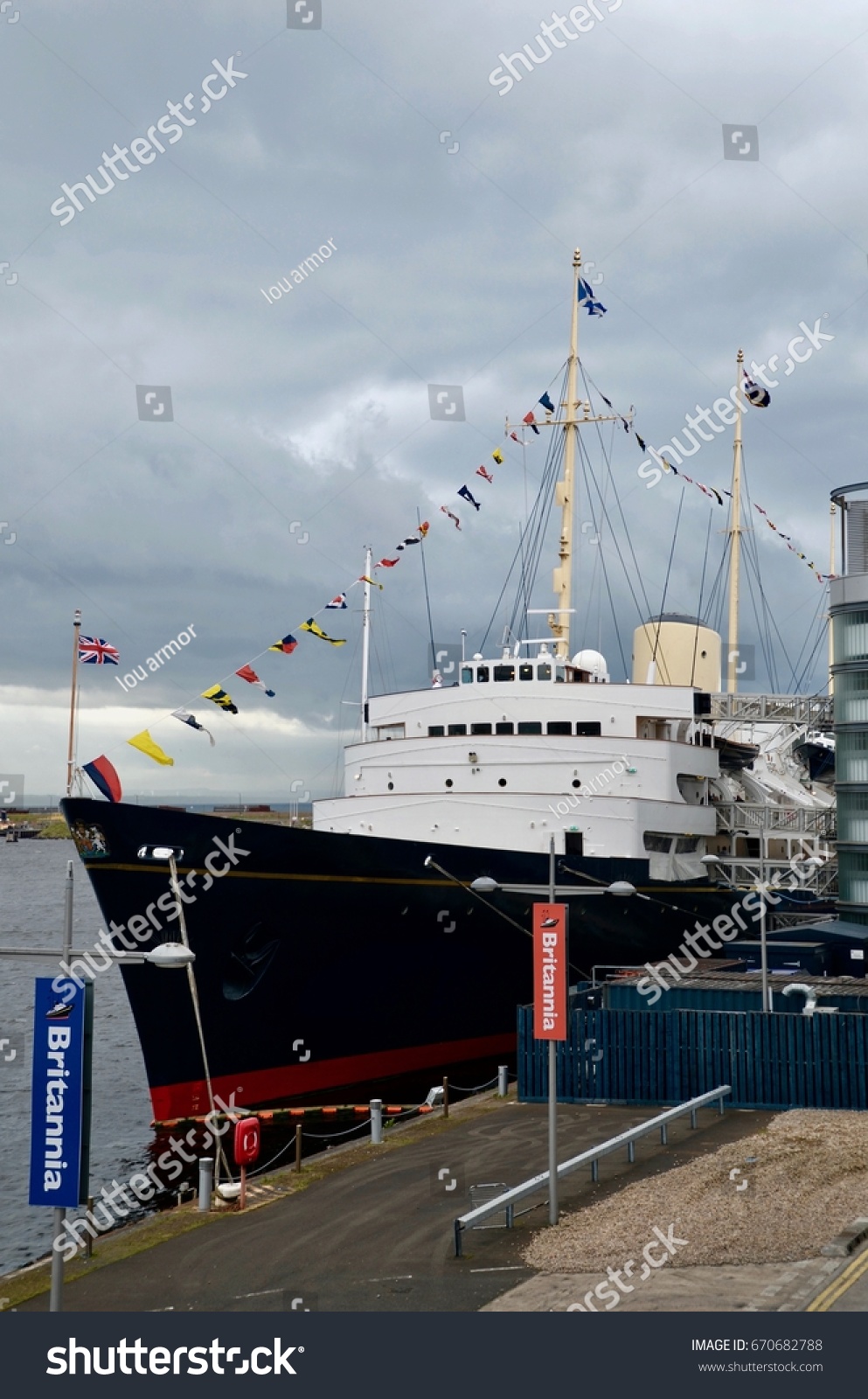 Royal Yacht Britannia Berthed Ocean Terminal Stock Photo