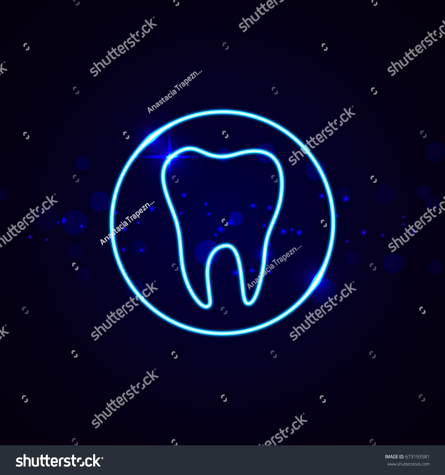 Neon Dental Sign Shining Tooth Vector Stock Vector Royalty Free