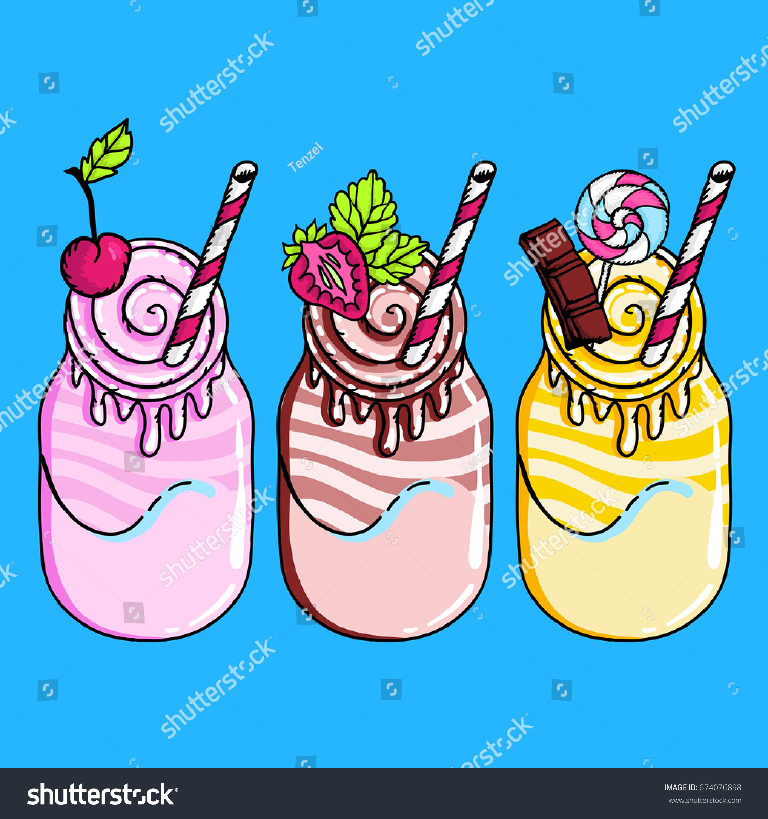 Set Different Milkshakes Vector Cartoon Illustration Stock Vector