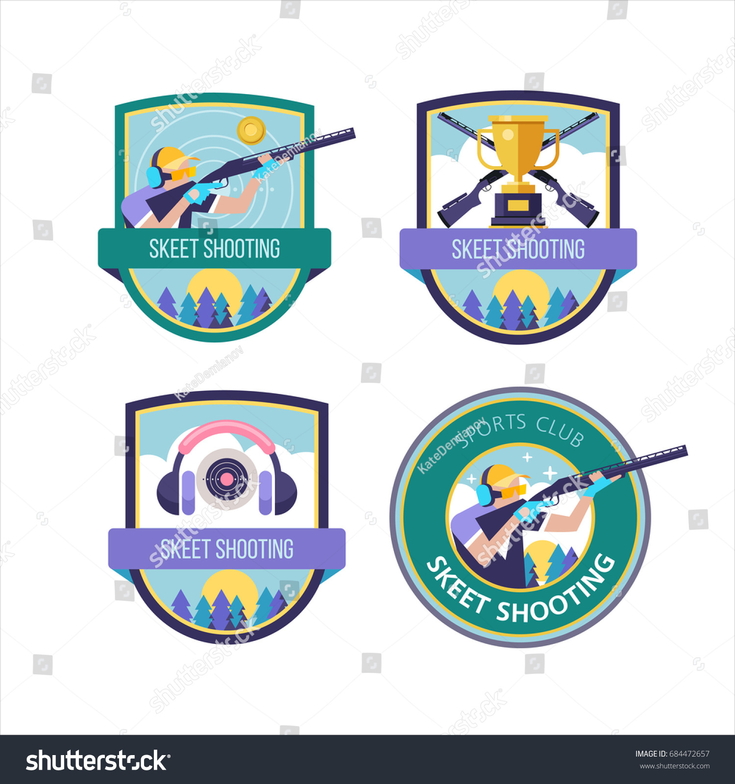 Shooting Skeet Vector Set Logos Stock Vector Royalty Free