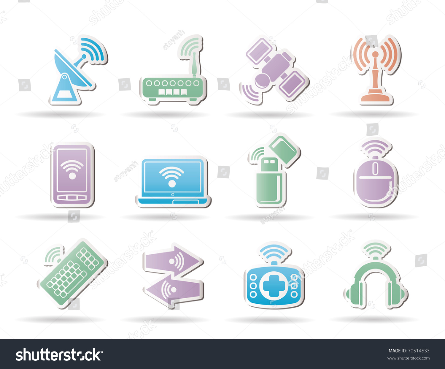 Wireless Communication Technology Objects Vector Illustration Stock