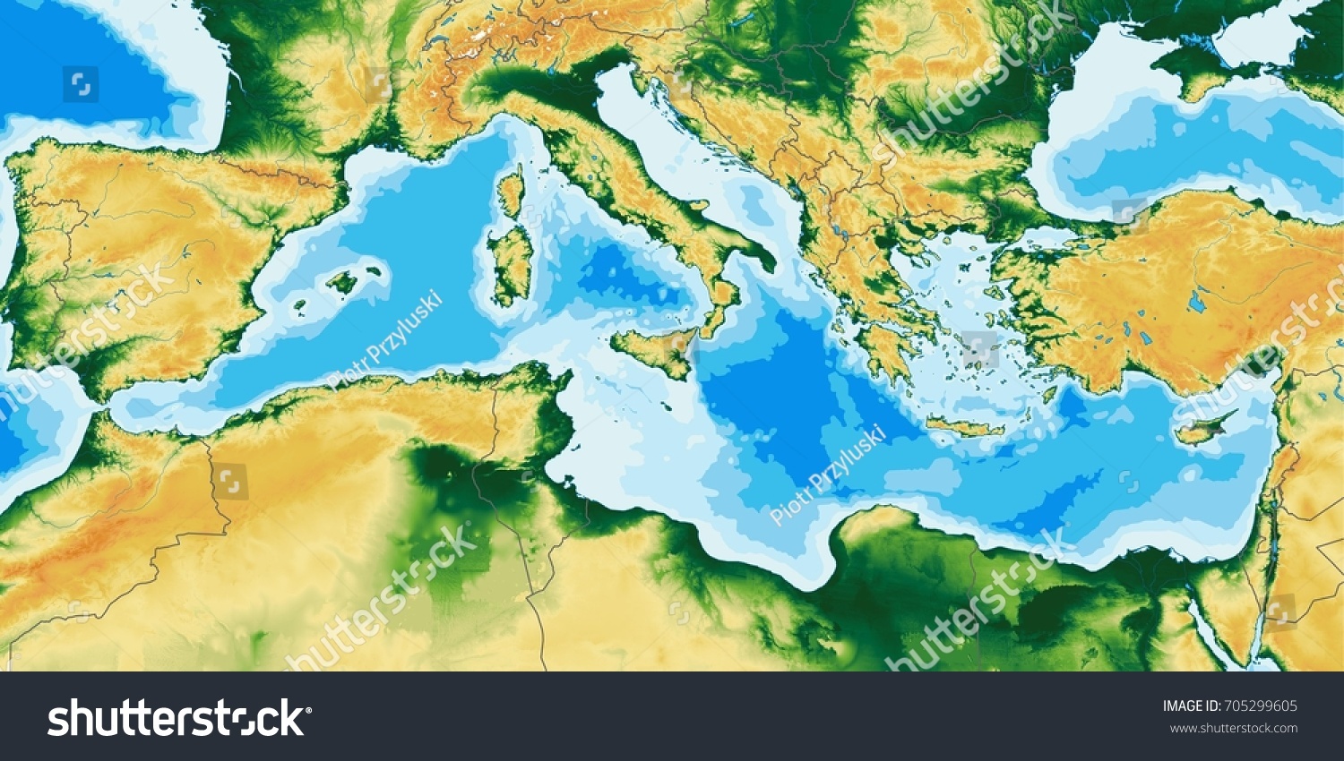 Mediterranean Sea Physical Map Shutterstock