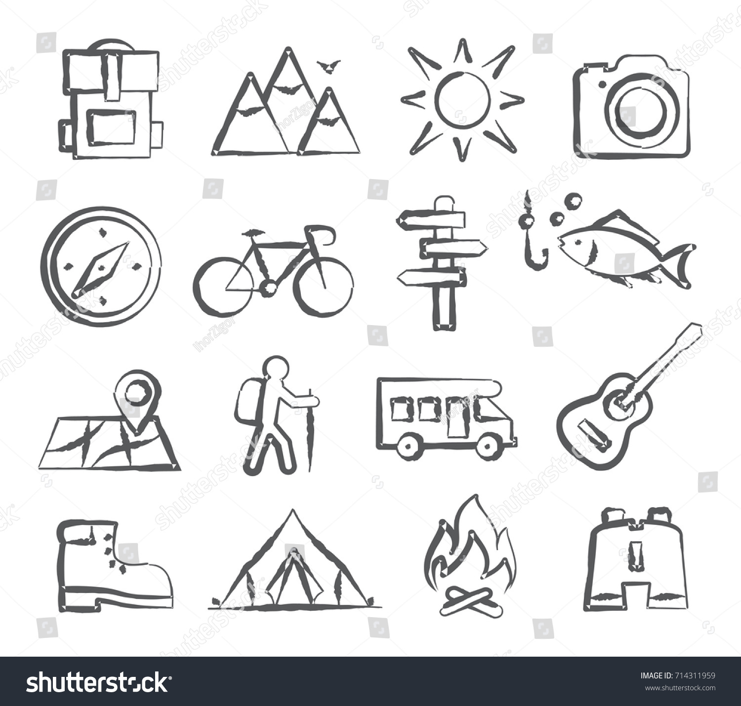 Camping Doodle Icons Shutterstock