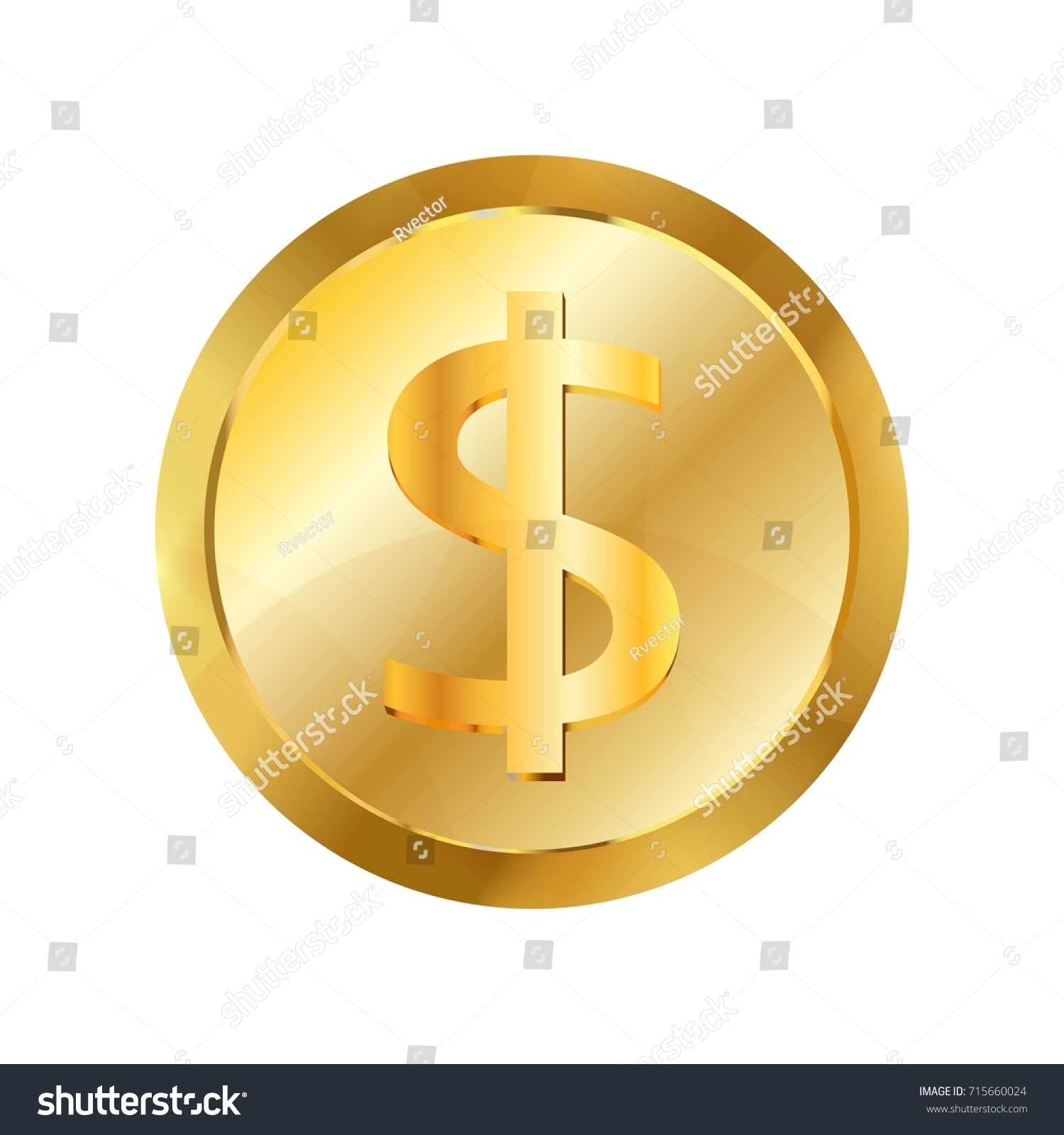 Dollar Gold Coin Icon Realistic Illustration Stock Vector Royalty Free