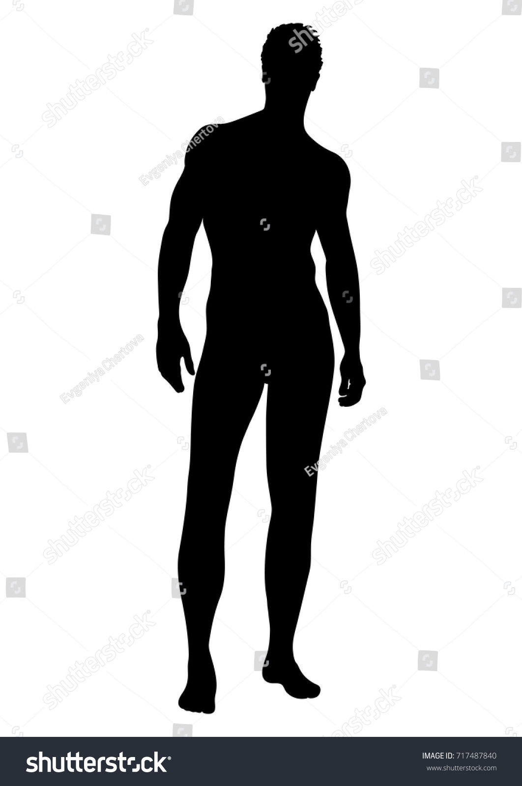 Vektor Stok Naked Man Vector Silhouette Contour Human Tanpa Royalti