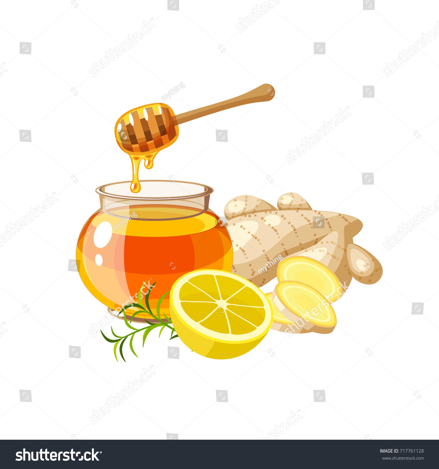 Glass Pot Full Honey Honey Dipper Stock Vector Royalty Free 717761128