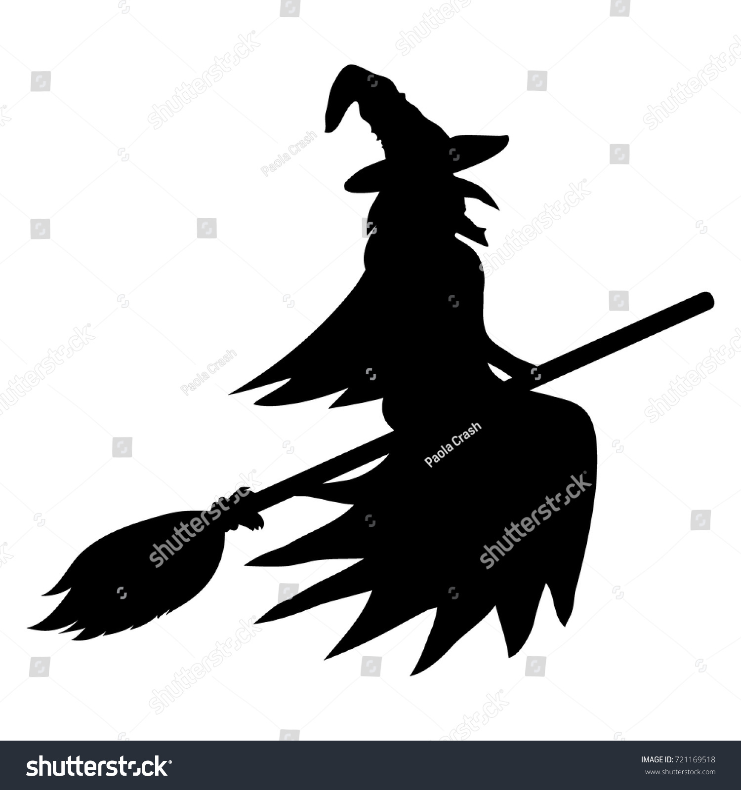 Vektor Stok Silhouette Witch On Broomstick On Tanpa Royalti