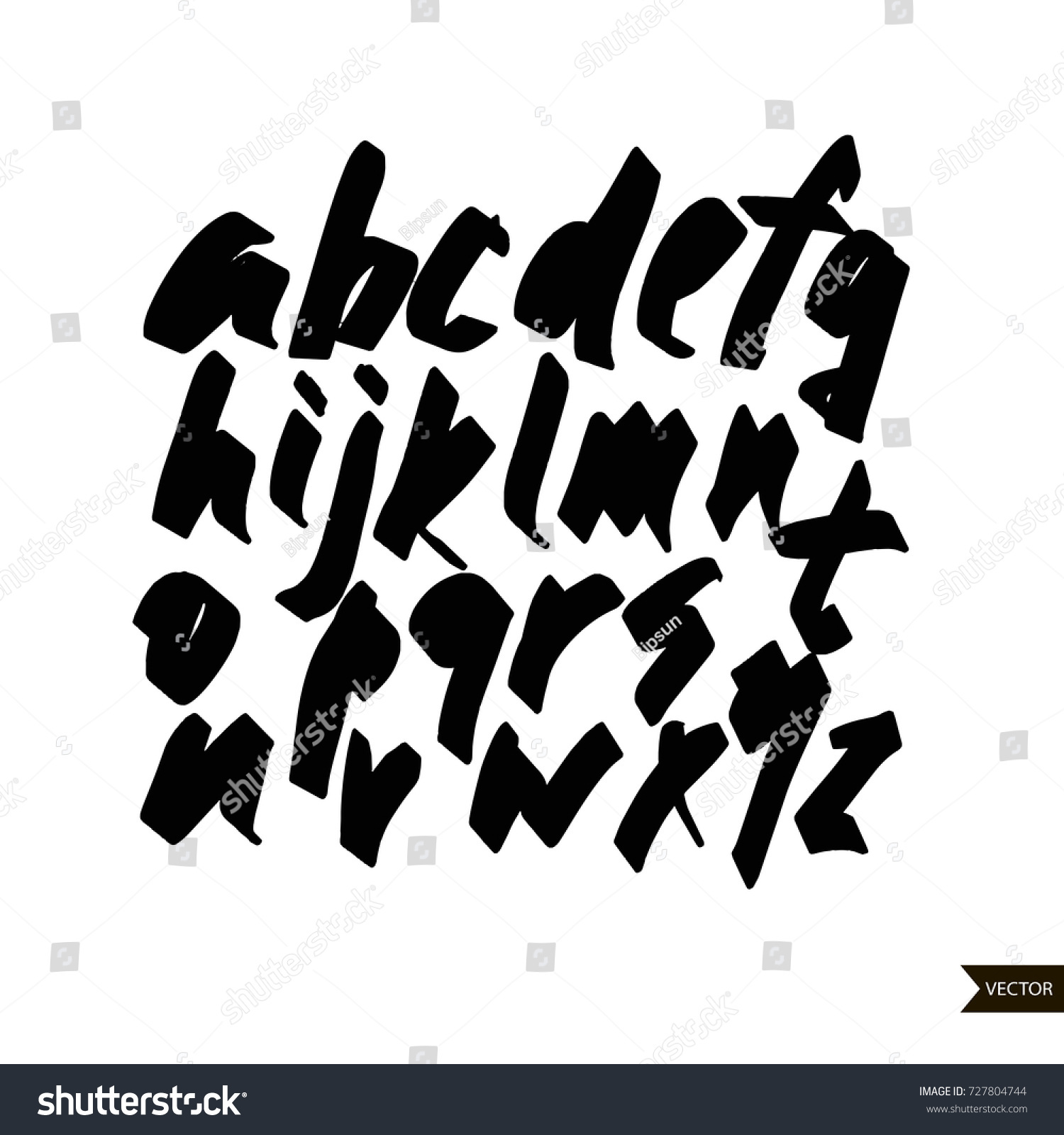 Alphabet Lettersblack Handwritten Font Drawn Liquid Stock Vector