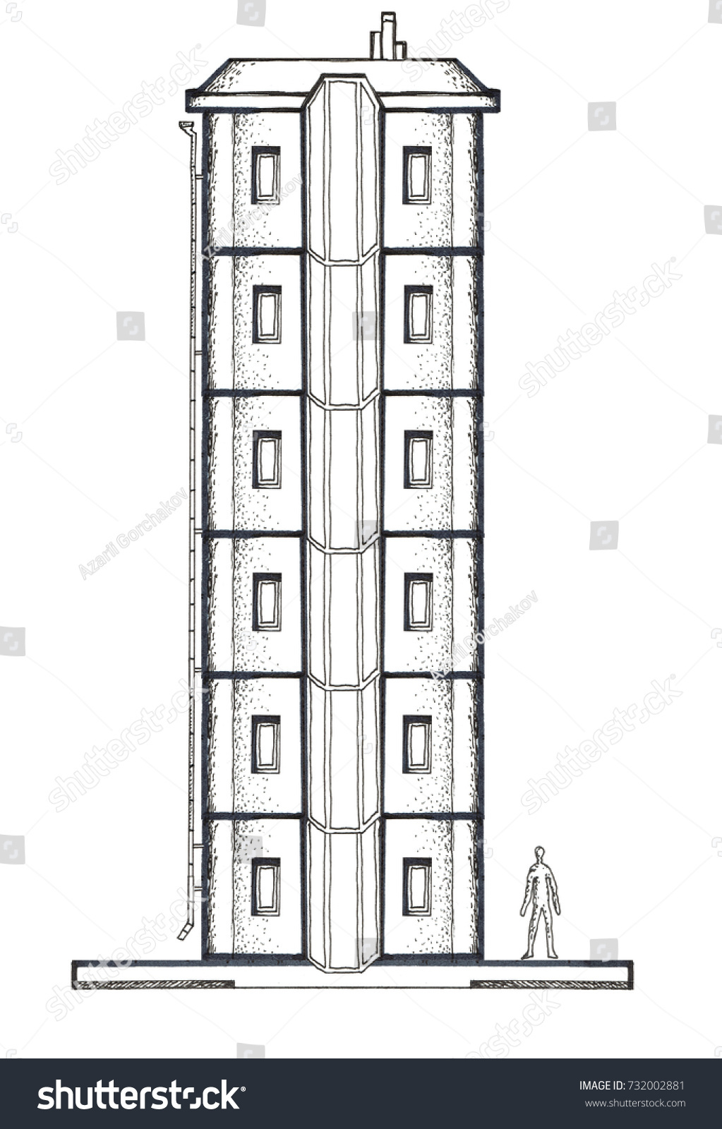 Tower Illustration Multistorey Building Linear Icon Stock Illustration