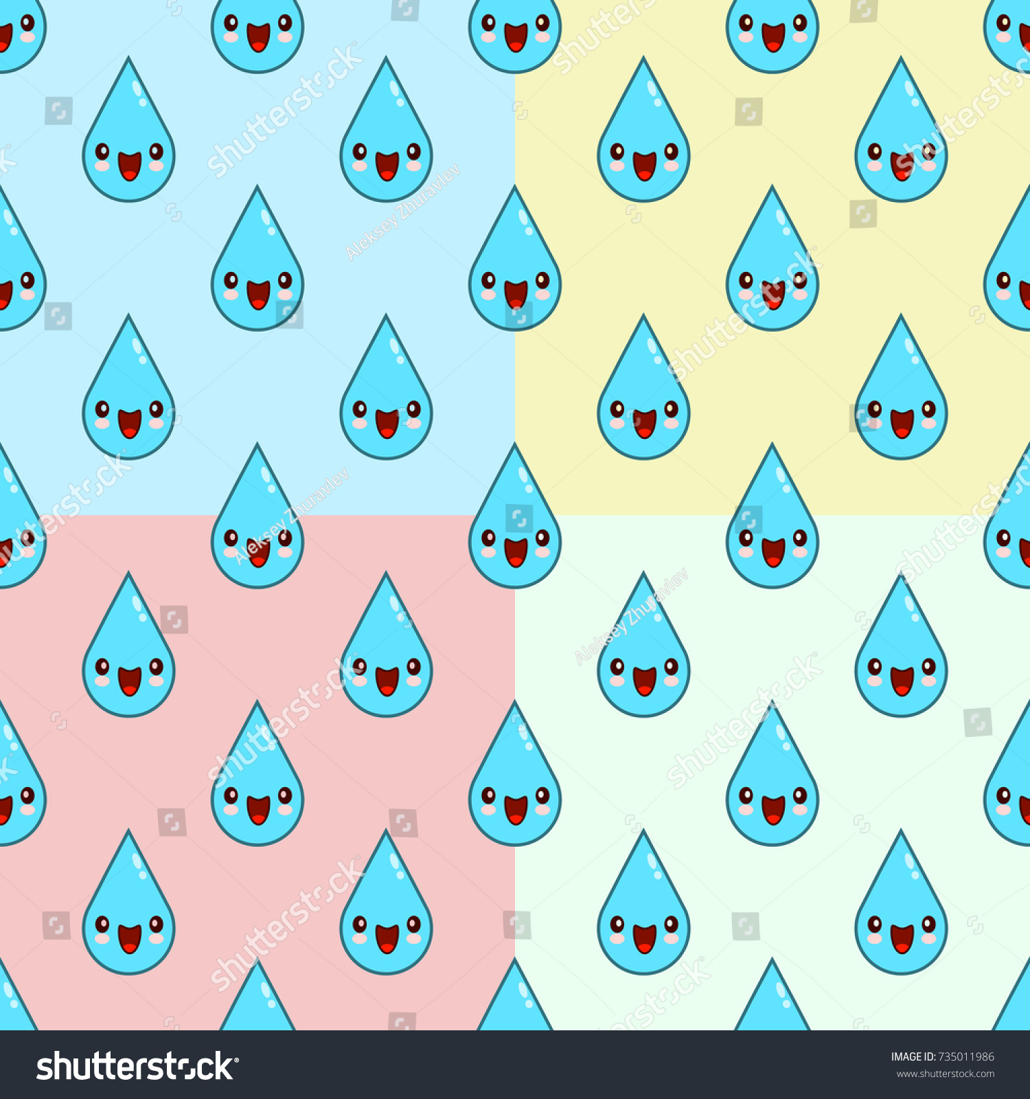 Cute Cartoon Water Drop Characters Seamless Stock Vector Royalty Free