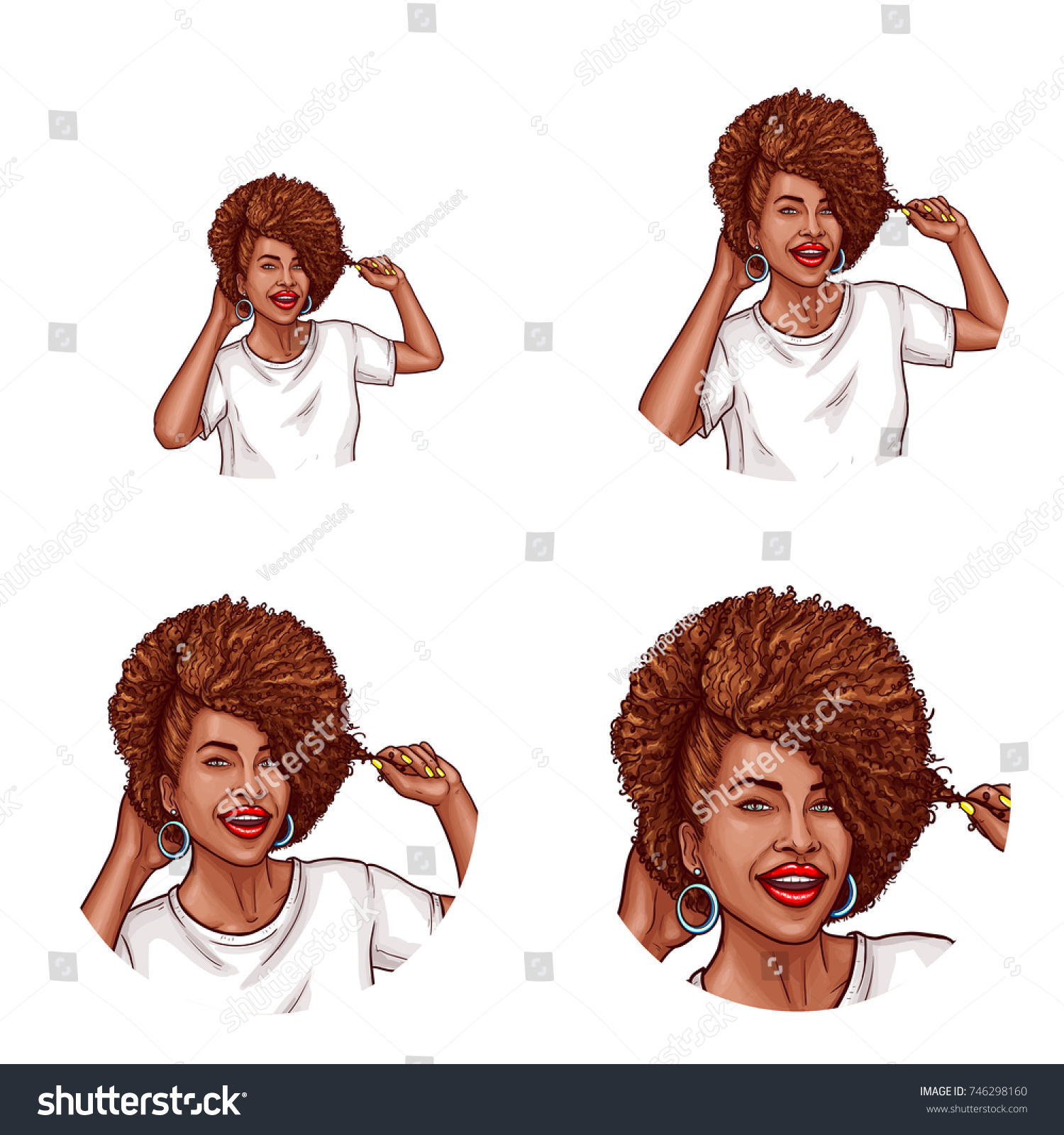 Set Vector Pop Art Round Avatar Stock Vector Royalty Free