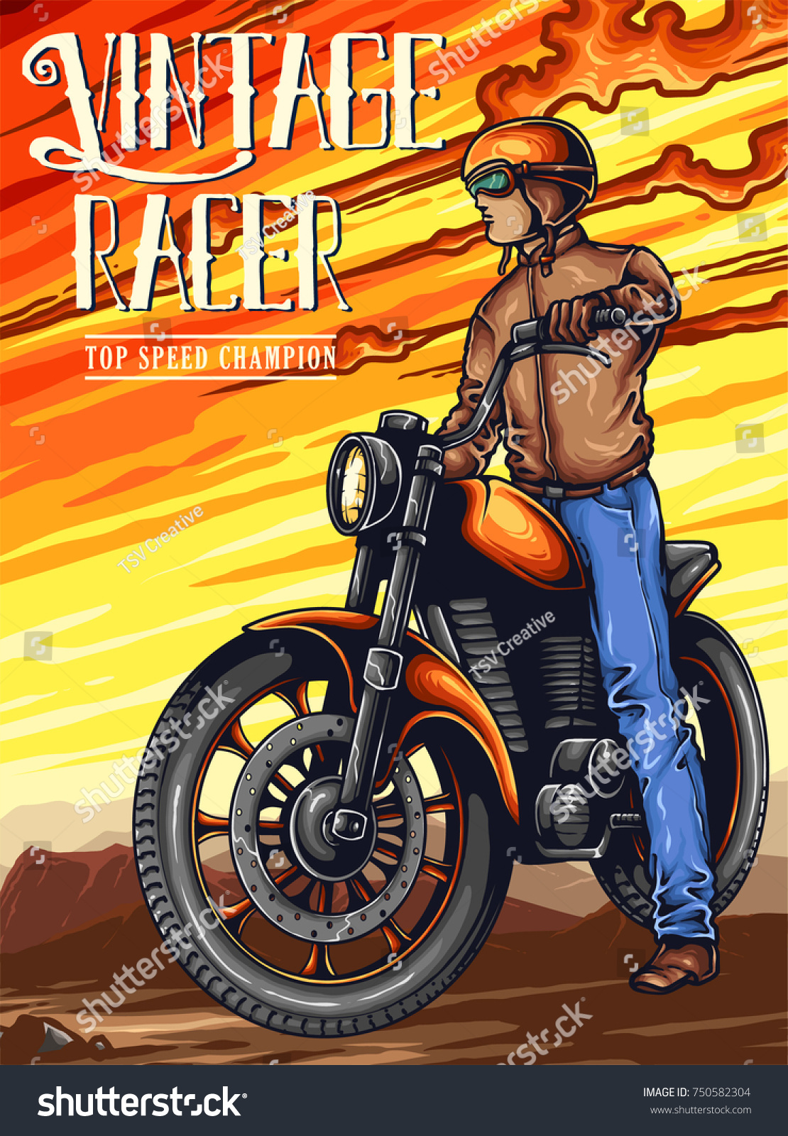 Vector Illustration Man Riding Retro Motorbike Vector có sẵn miễn phí