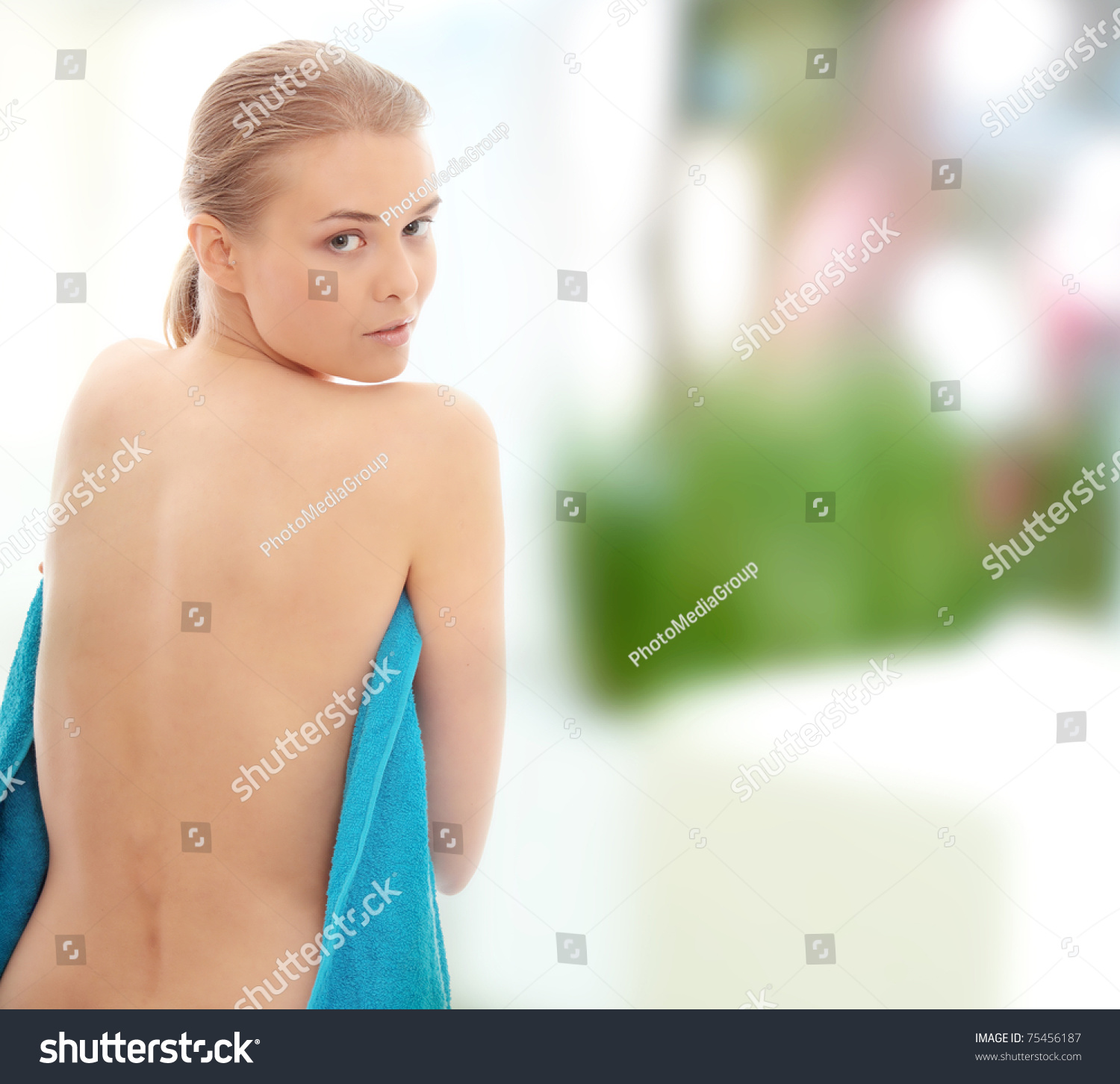 Portrait Beautiful Naked Woman Covering Her Stock Photo