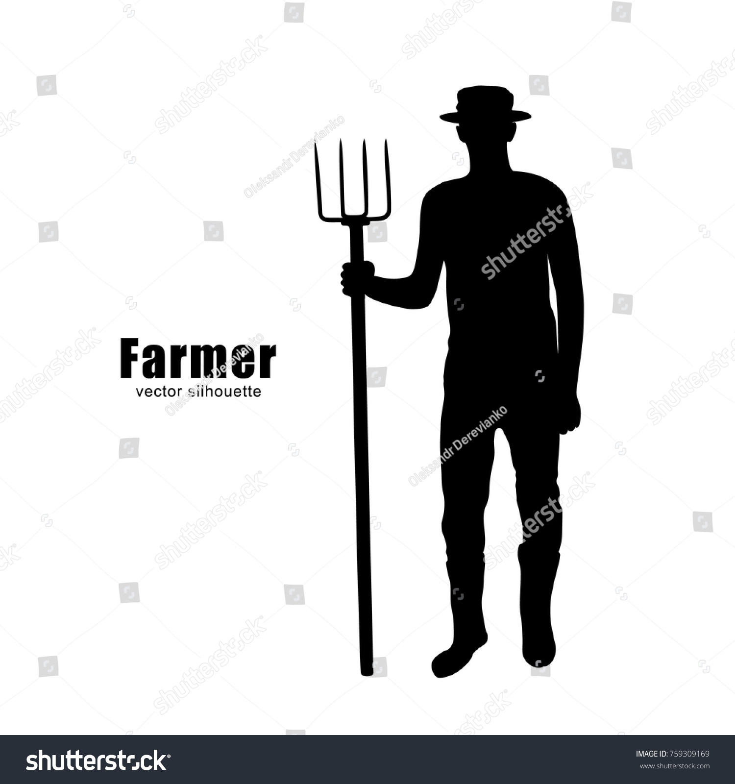 Vector Silhouette Farmer Pitchfork Stock Vector Royalty Free