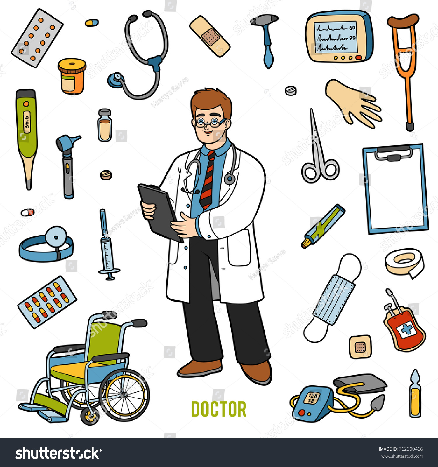 Vector Set Doctor Medical Objects Cartoon 스톡 벡터 로열티 프리 762300466