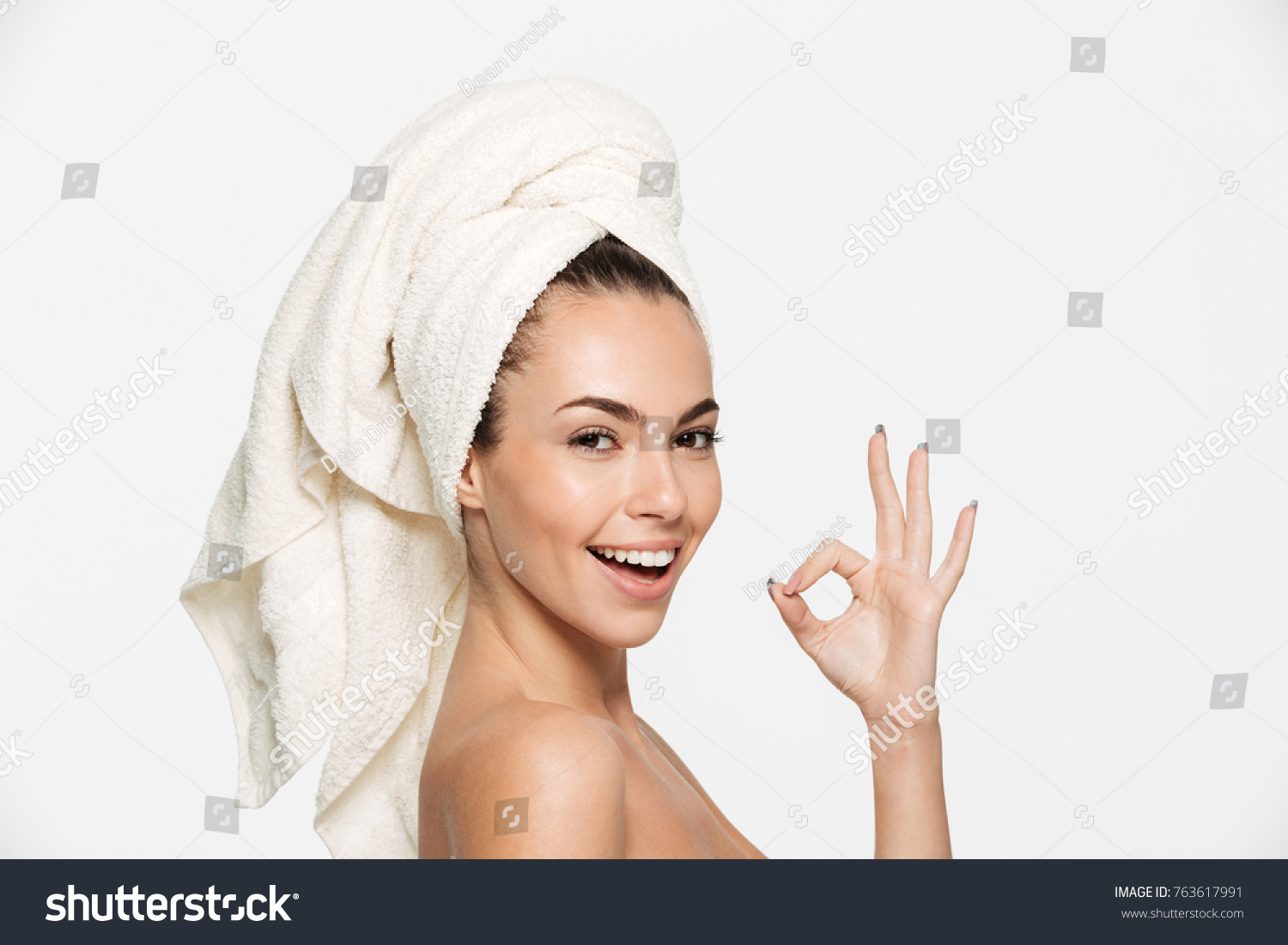 Beauty Portrait Cheerful Attractive Half Naked Stock Photo 763617991