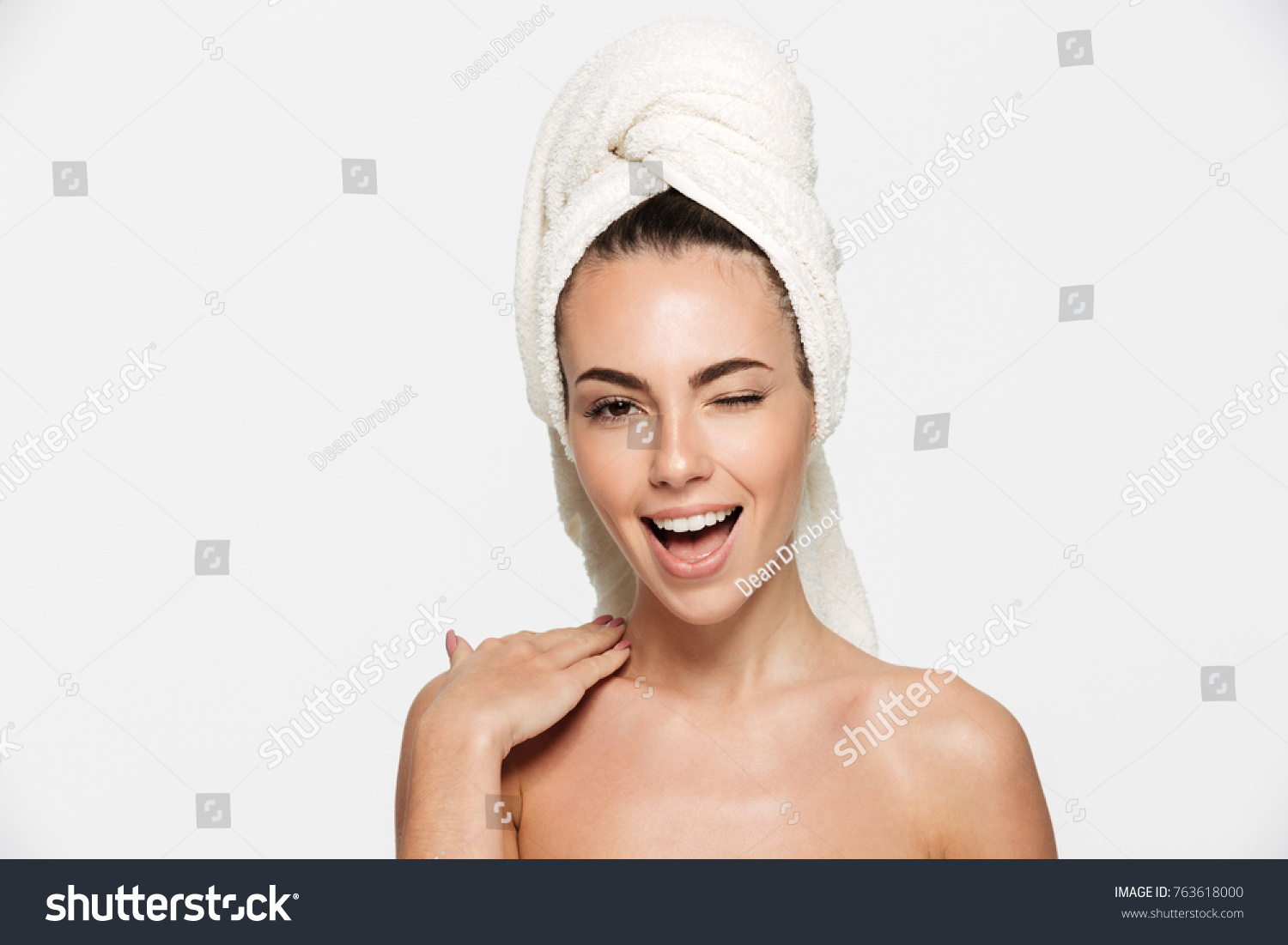 Beauty Portrait Cheerful Attractive Half Naked Stock Photo