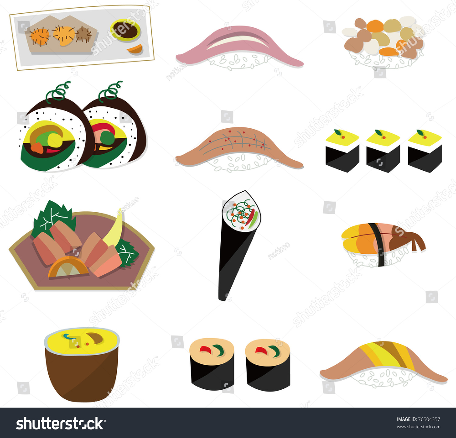 Cartoon Japanese Food Icon Set